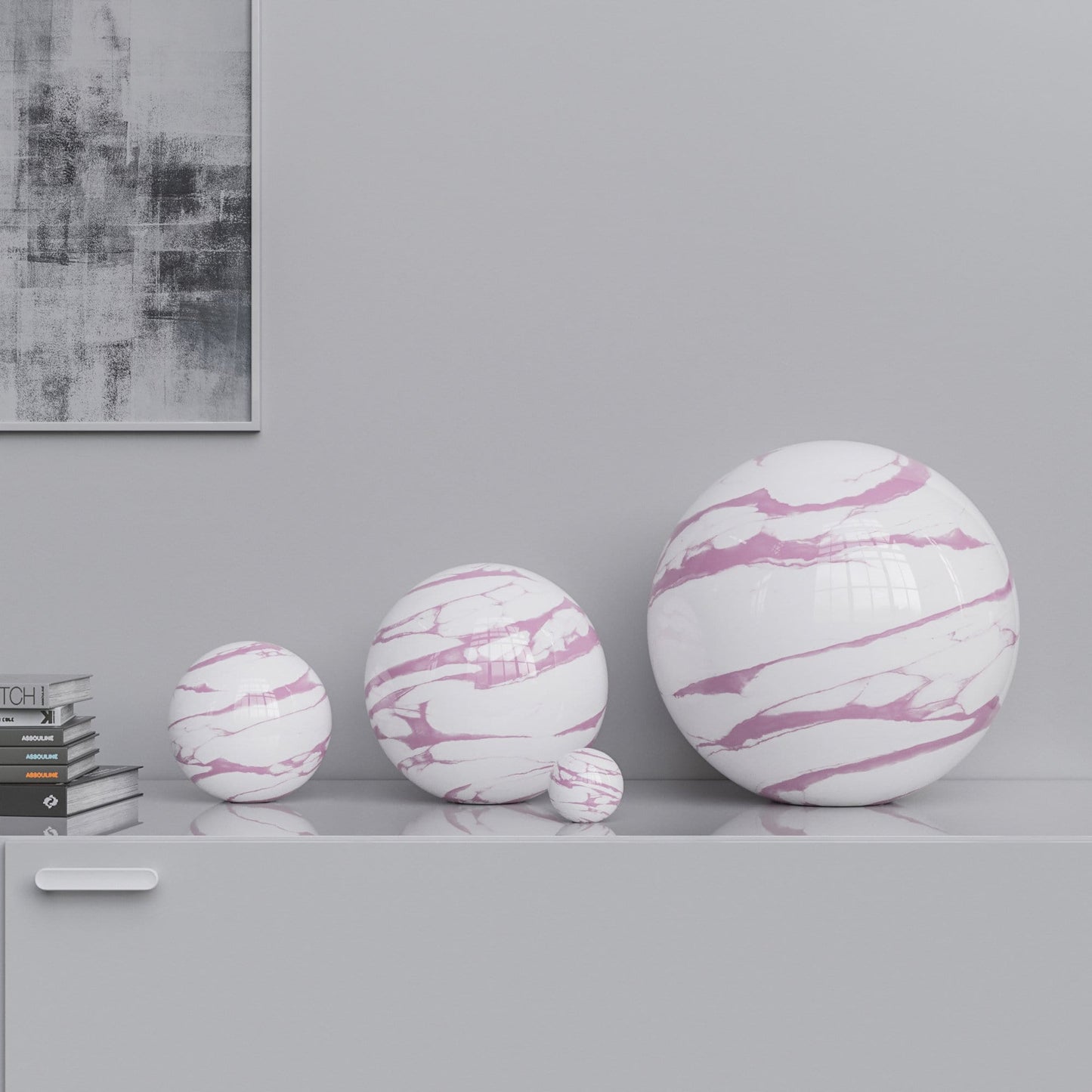 Ceramic Sphere Four Pieces Set - White Marbles - Synchrony Art INC