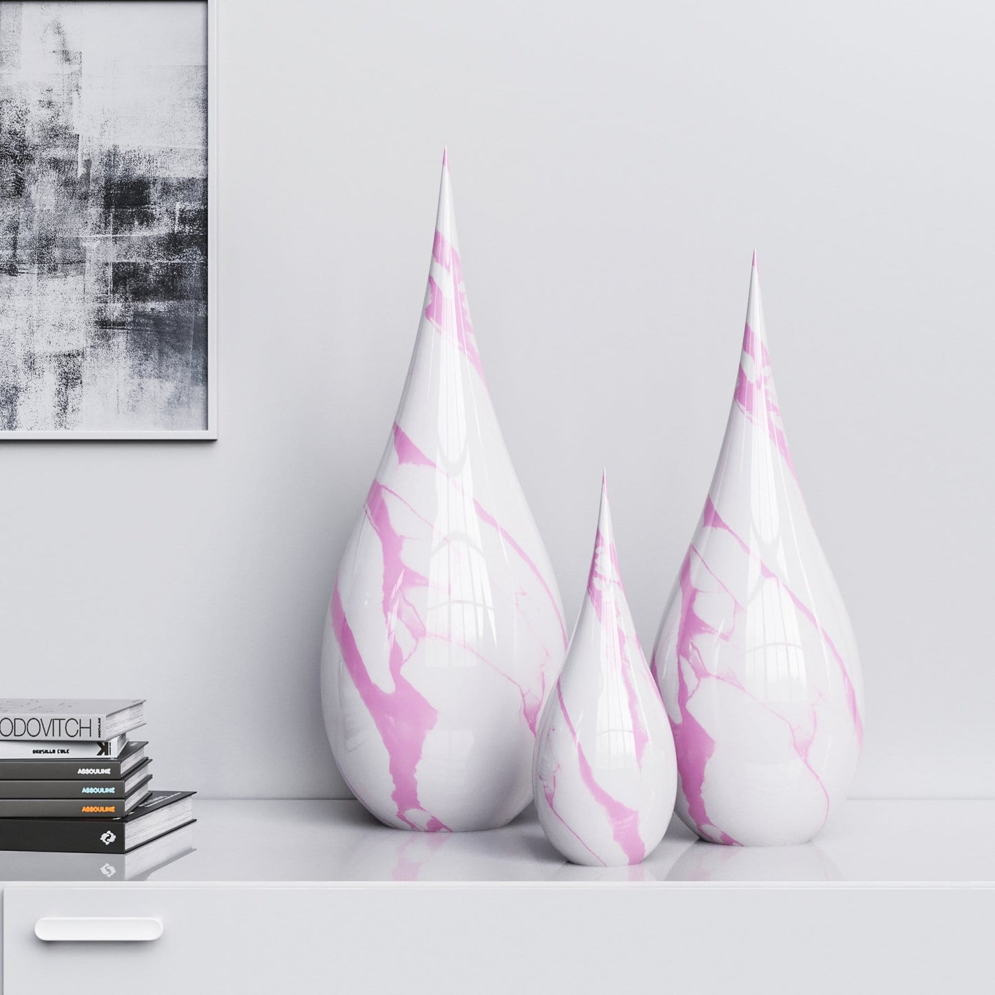 Ceramic Drop Three Pieces Set - White Marbles - Synchrony Art INC
