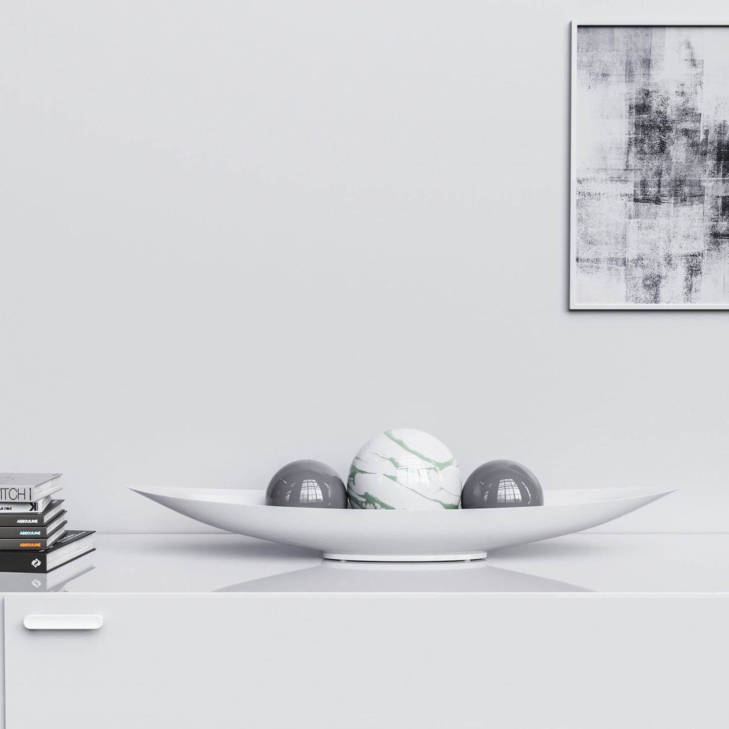 Ceramic Canoe & Three Balls Set - White Marbles - Synchrony Art INC
