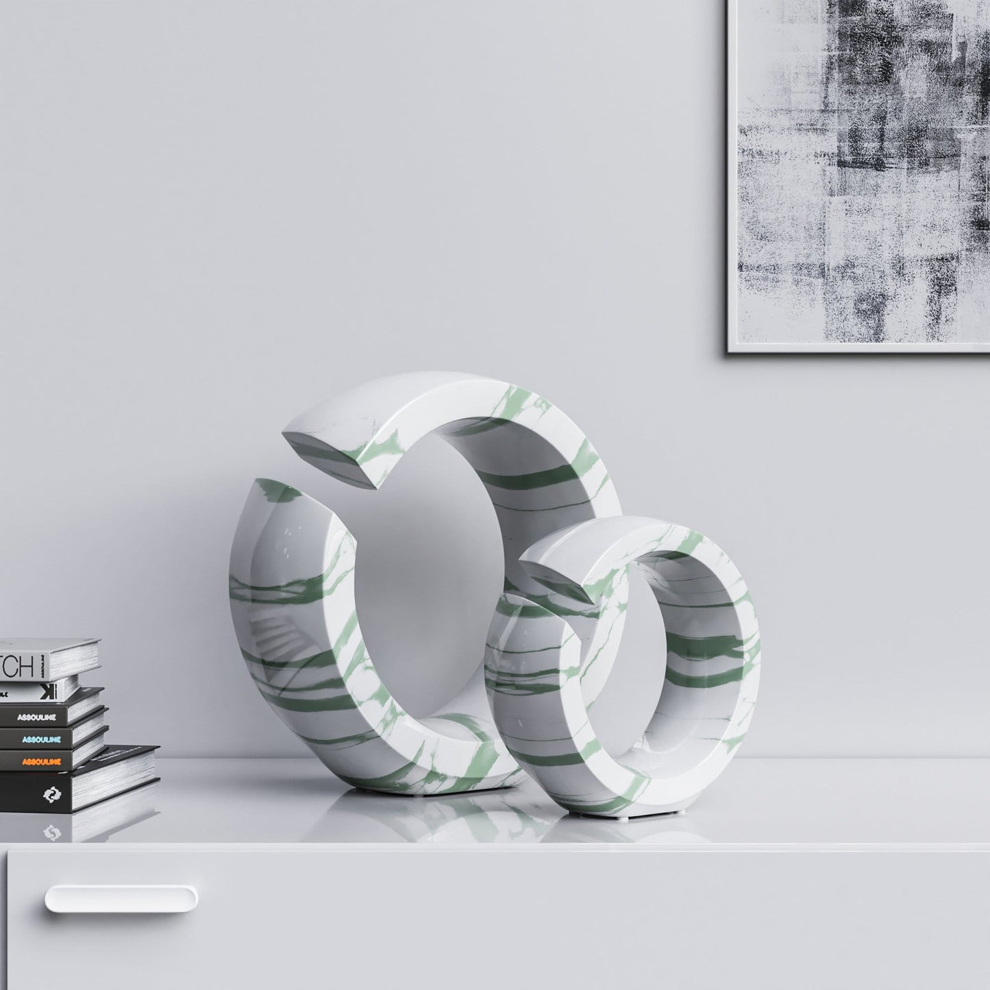 Ceramic Ring Set - White Marbles - Synchrony Art INC