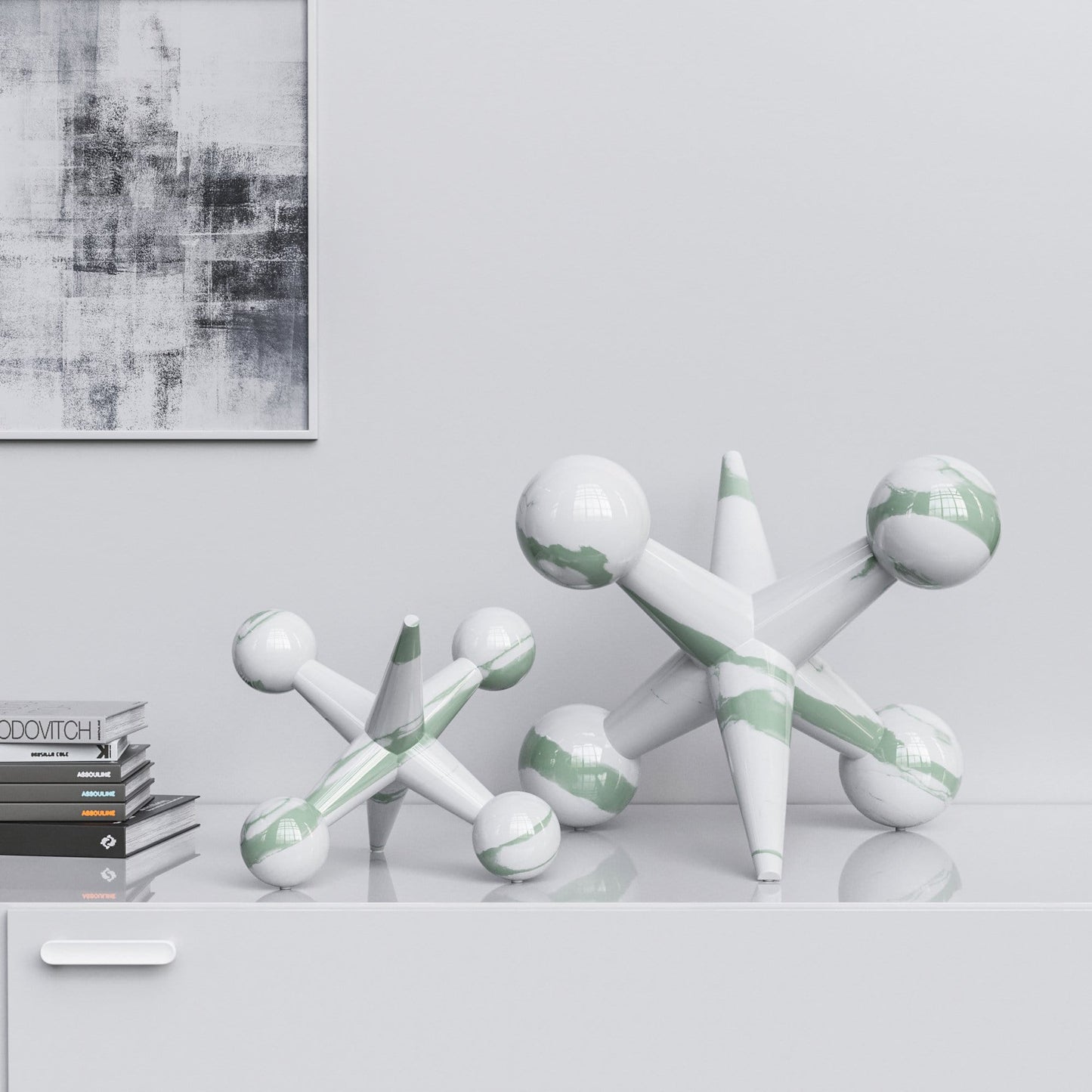 Ceramic Jack Set - White Marbles - Synchrony Art INC
