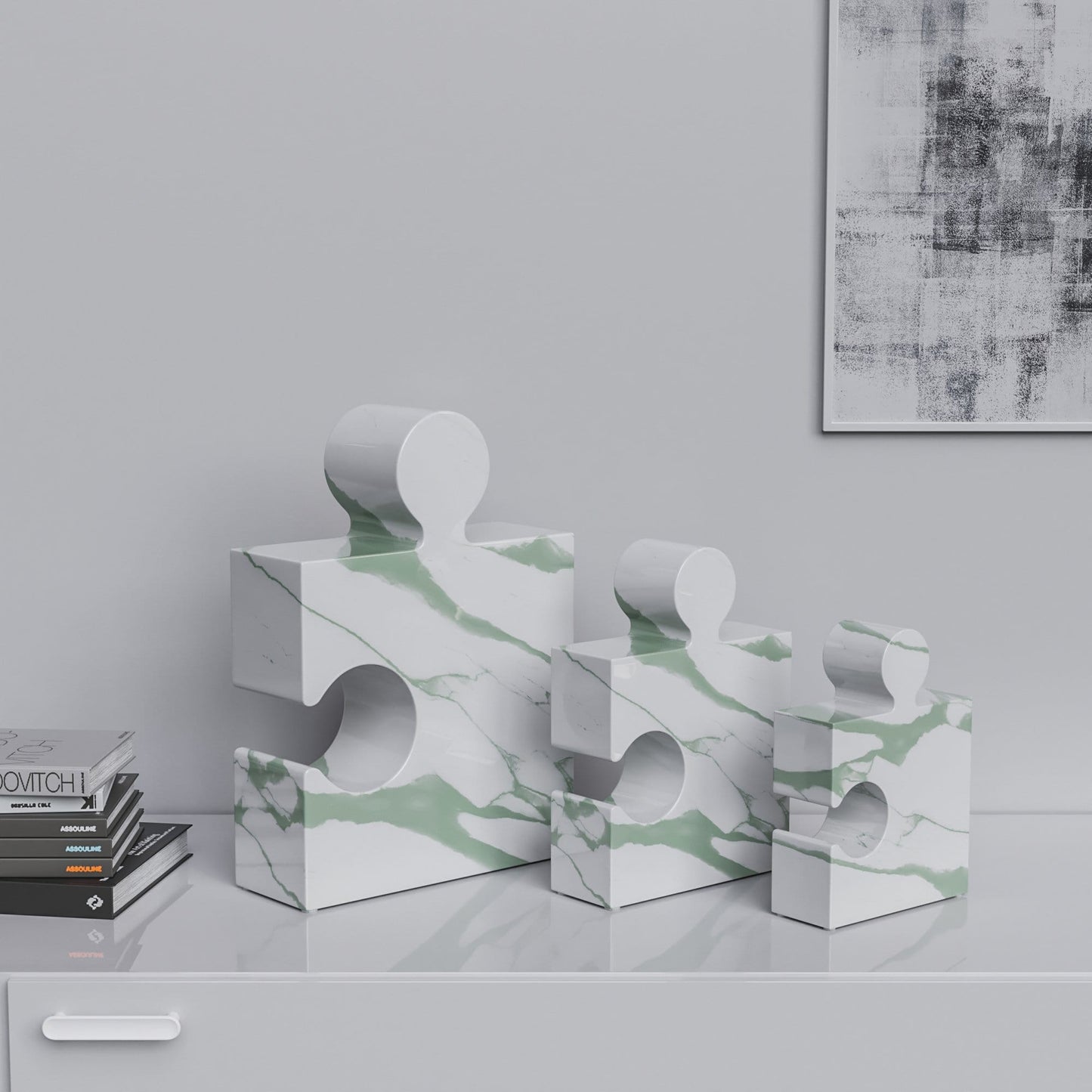 Ceramic Three Puzzles Set (Enhanced) - White Marbles - Synchrony Art INC