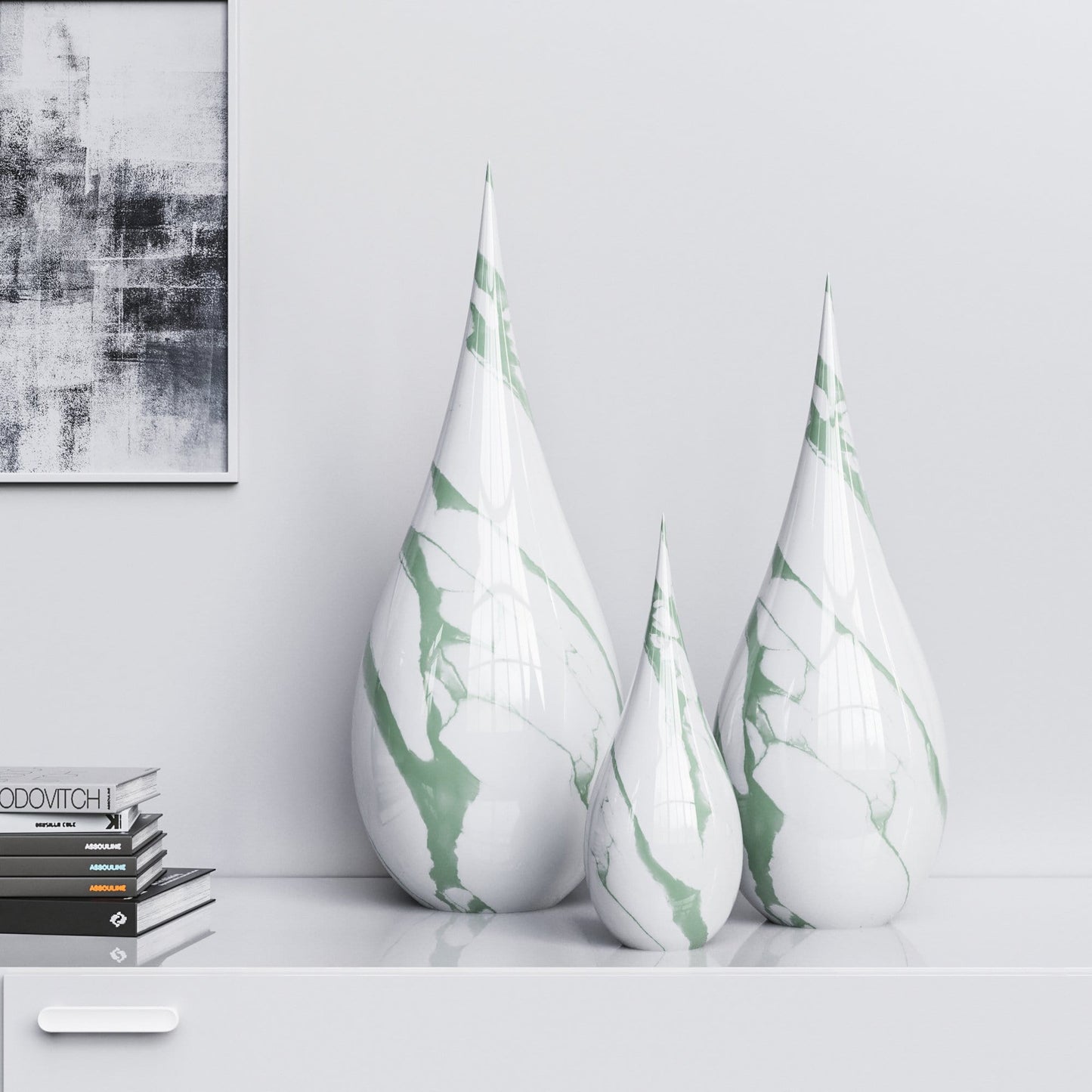 Ceramic Drop Three Pieces Set - White Marbles - Synchrony Art INC