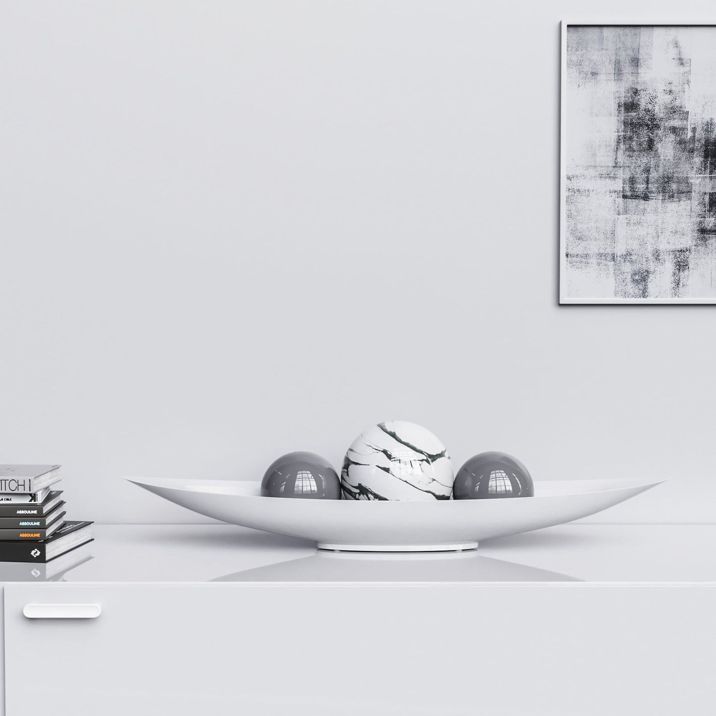 Ceramic Canoe & Three Balls Set - White Marbles - Synchrony Art INC