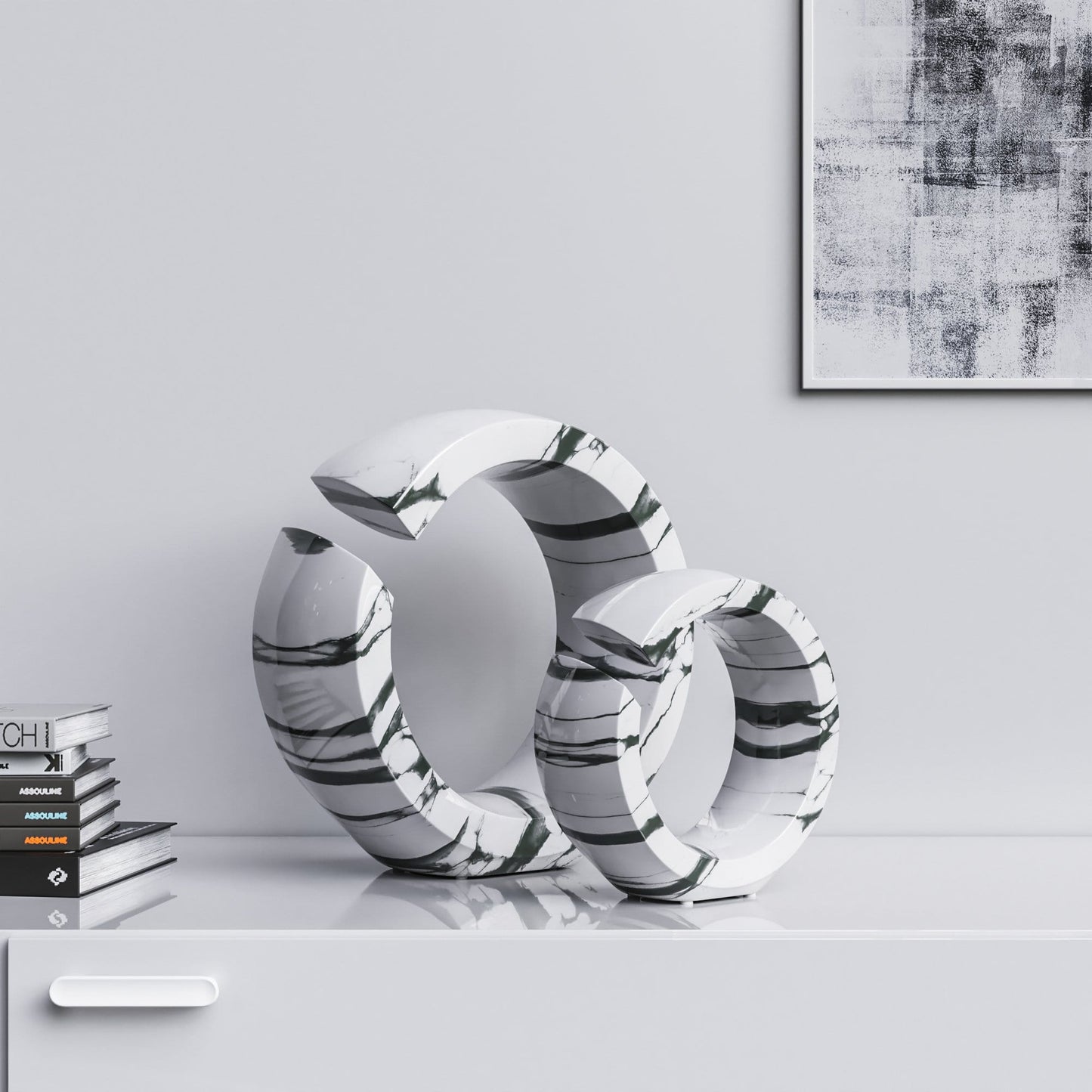 Ceramic Ring Set - White Marbles - Synchrony Art INC