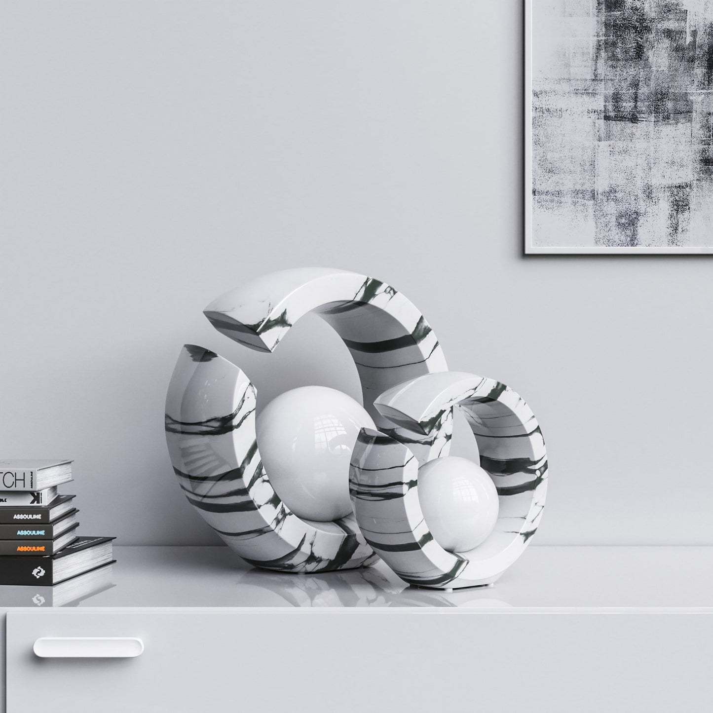 Ceramic Rings & Ball Set - White Marbles - Synchrony Art INC