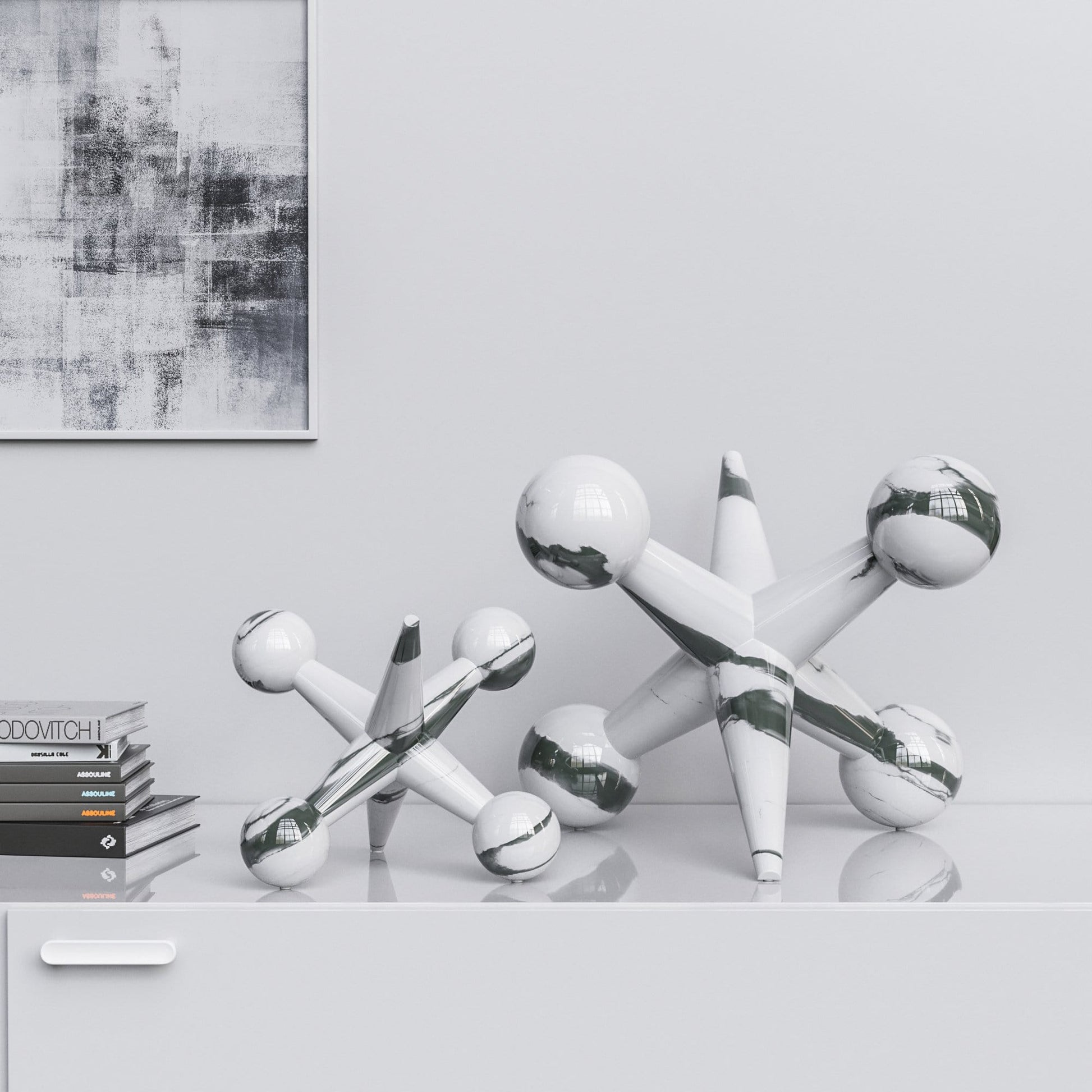 Ceramic Jack Set - White Marbles - Synchrony Art INC