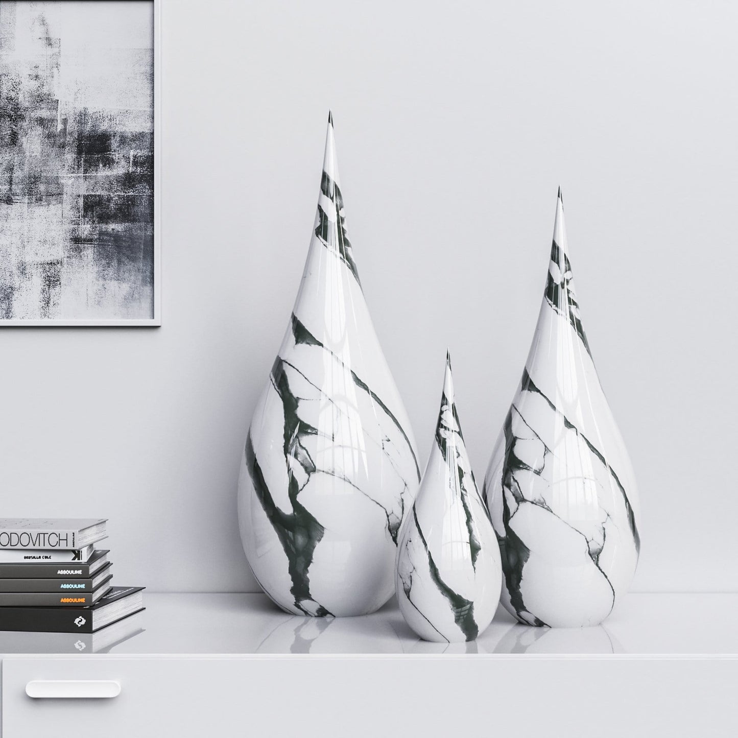Ceramic Drop Three Pieces Set - White Marbles - Synchrony Art INC