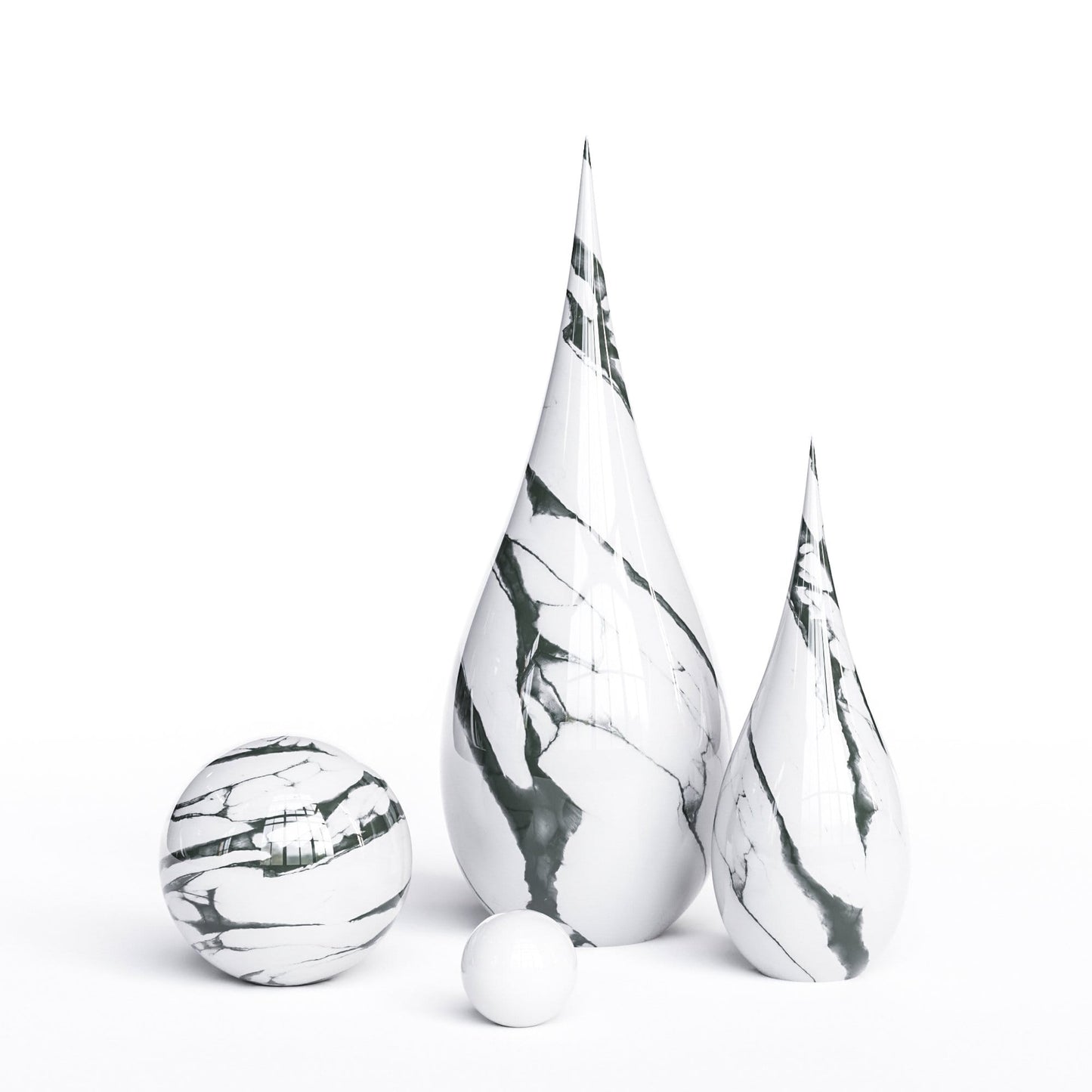 Ceramic Drop & Sphere Set - White Marbles - Synchrony Art INC