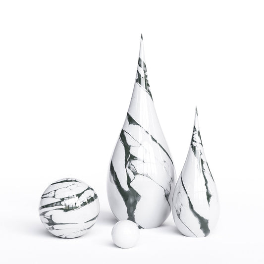 Ceramic Drop & Sphere Set - White Marbles - Synchrony Art INC