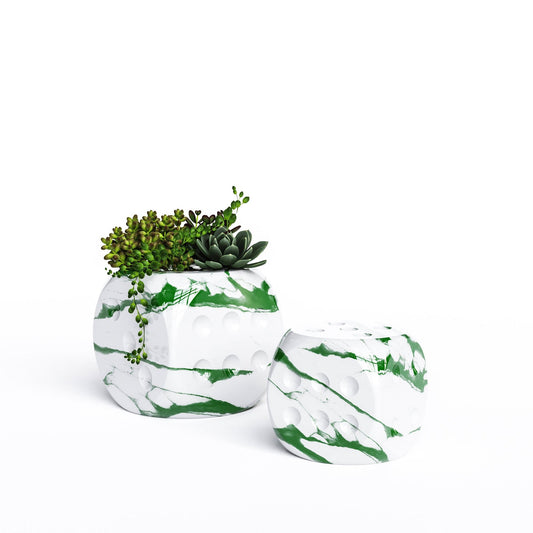Ceramic Dice & Plants Set - White Marbles - Synchrony Art INC