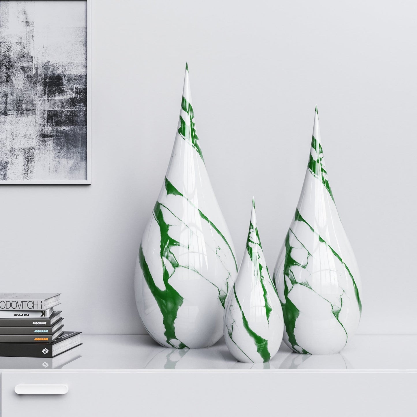 Ceramic Drop Three Pieces Set - White Marbles - Synchrony Art INC