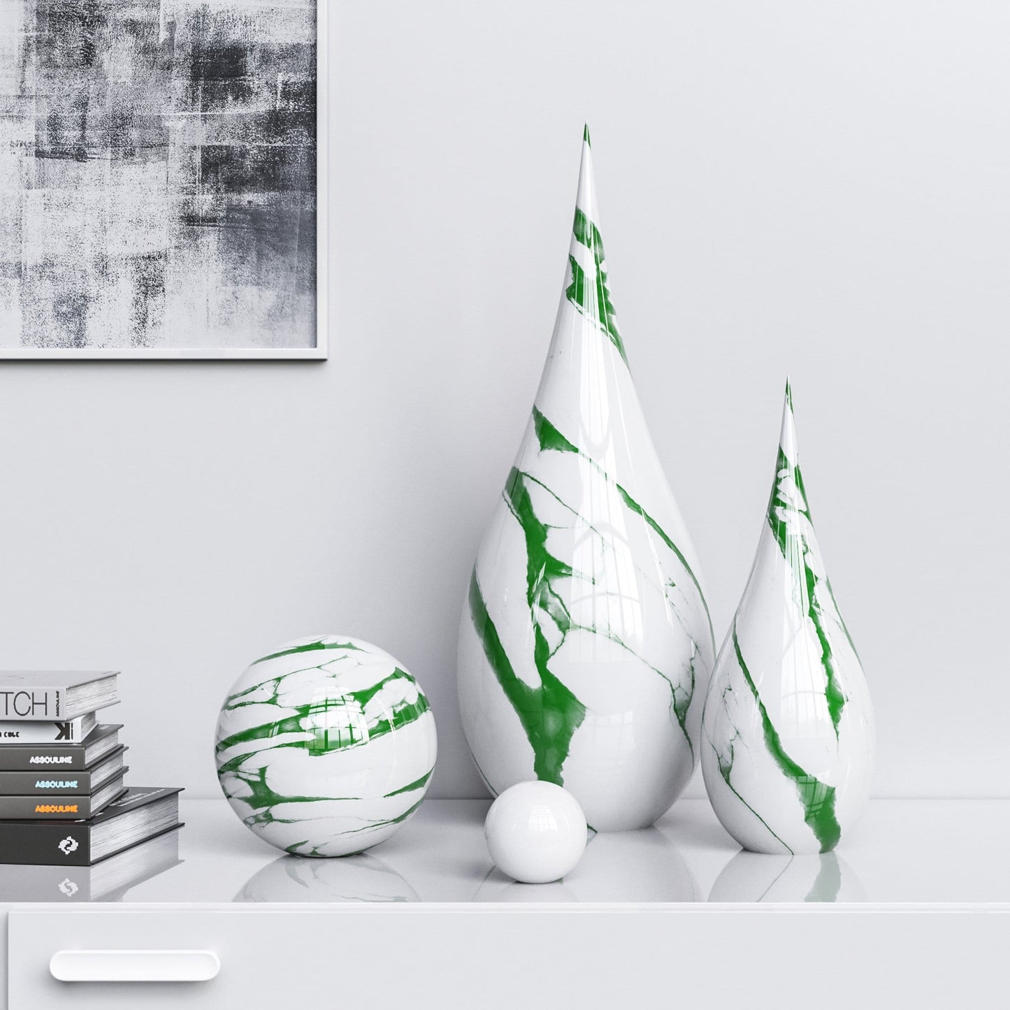 Ceramic Drop & Sphere Set - White Marbles - Synchrony Art INC