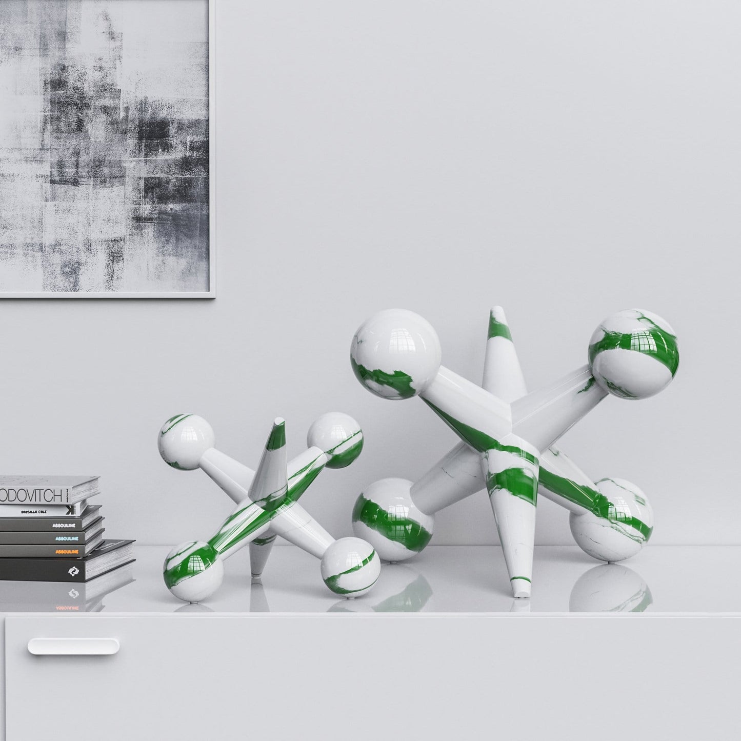 Ceramic Jack Set - White Marbles - Synchrony Art INC