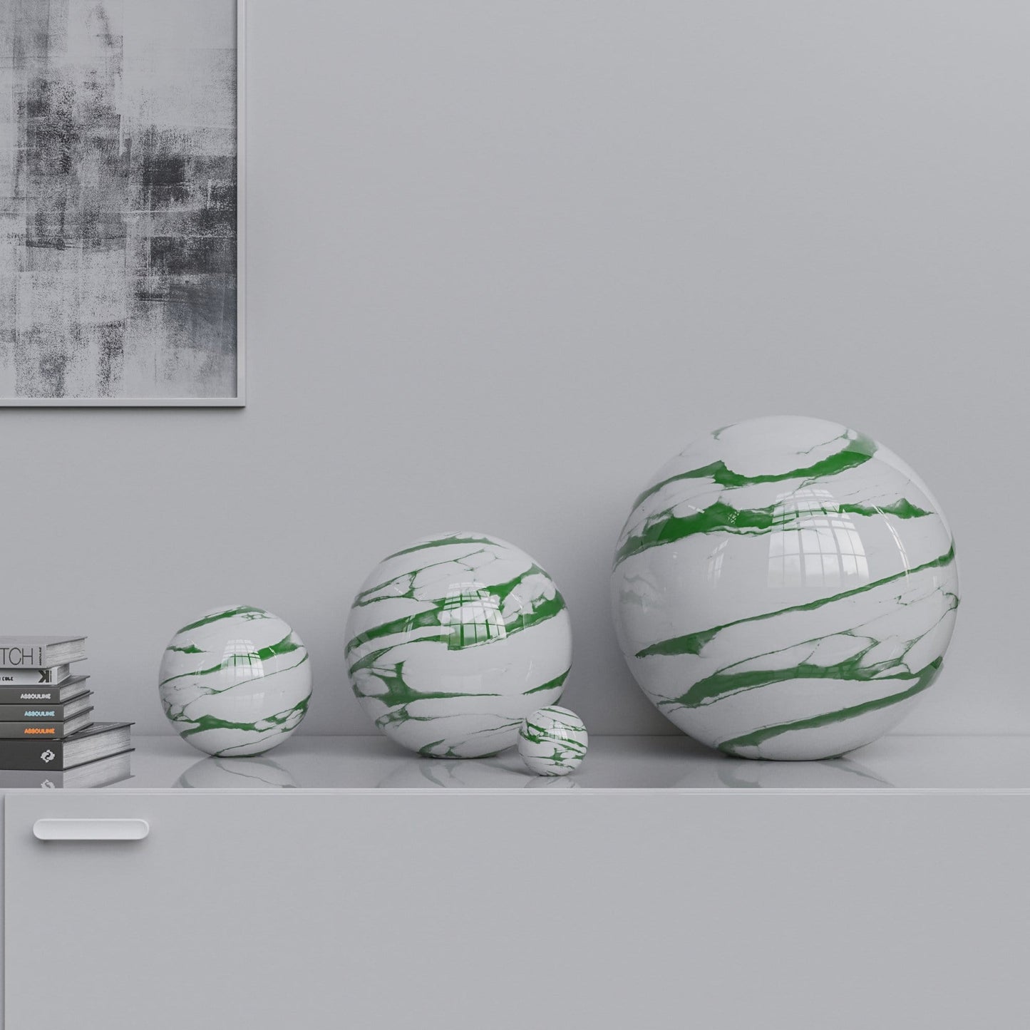 Ceramic Sphere Four Pieces Set - White Marbles - Synchrony Art INC