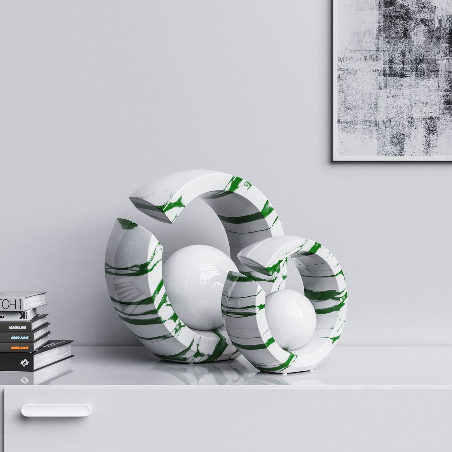 Ceramic Rings & Ball Set - White Marbles - Synchrony Art INC