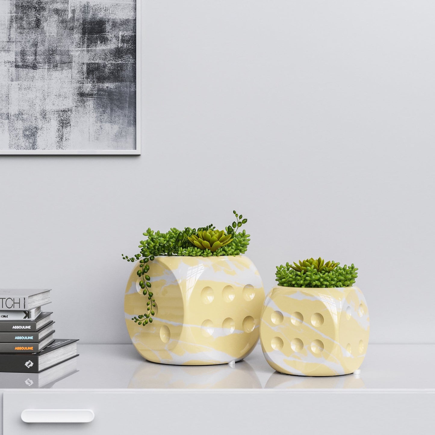 Ceramic Dice & Plants Set - Color Marbles - Synchrony Art INC