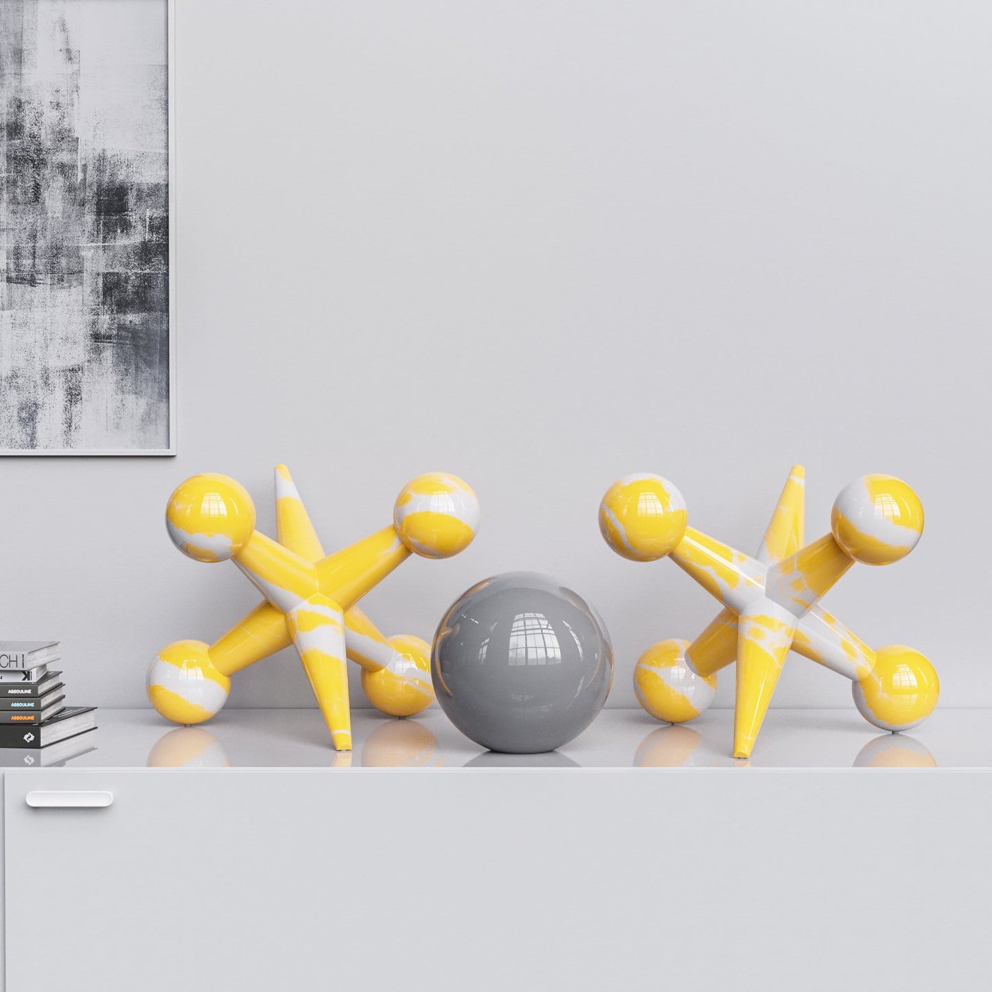 Ceramic 18"Jacks & 10" Ball  Set - Color Marbles - Synchrony Art INC