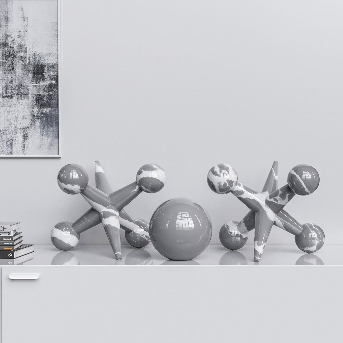 Ceramic 18"Jacks & 10" Ball  Set - Color Marbles - Synchrony Art INC