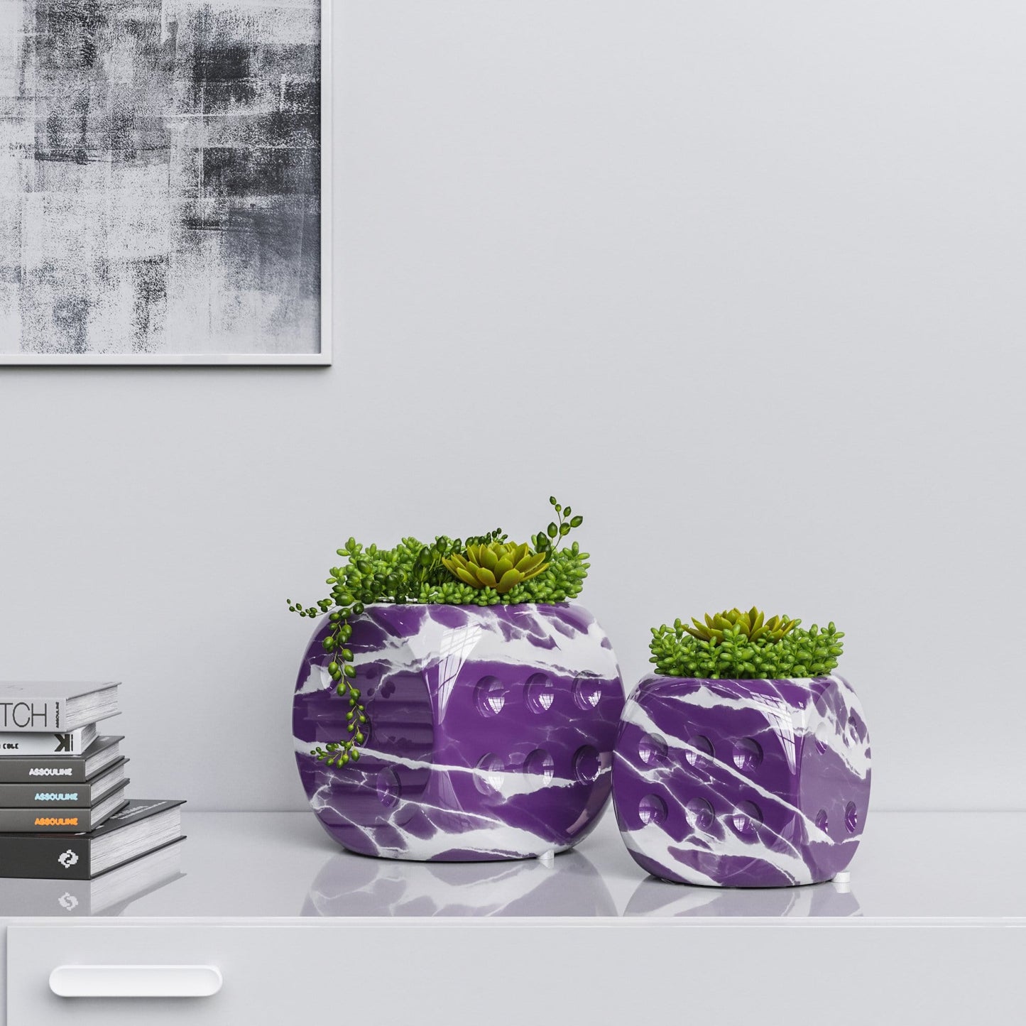Ceramic Dice & Plants Set - Color Marbles - Synchrony Art INC