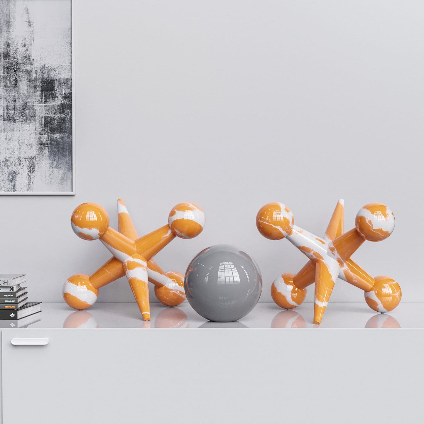 Ceramic 18"Jacks & 10" Ball  Set - Color Marbles - Synchrony Art INC