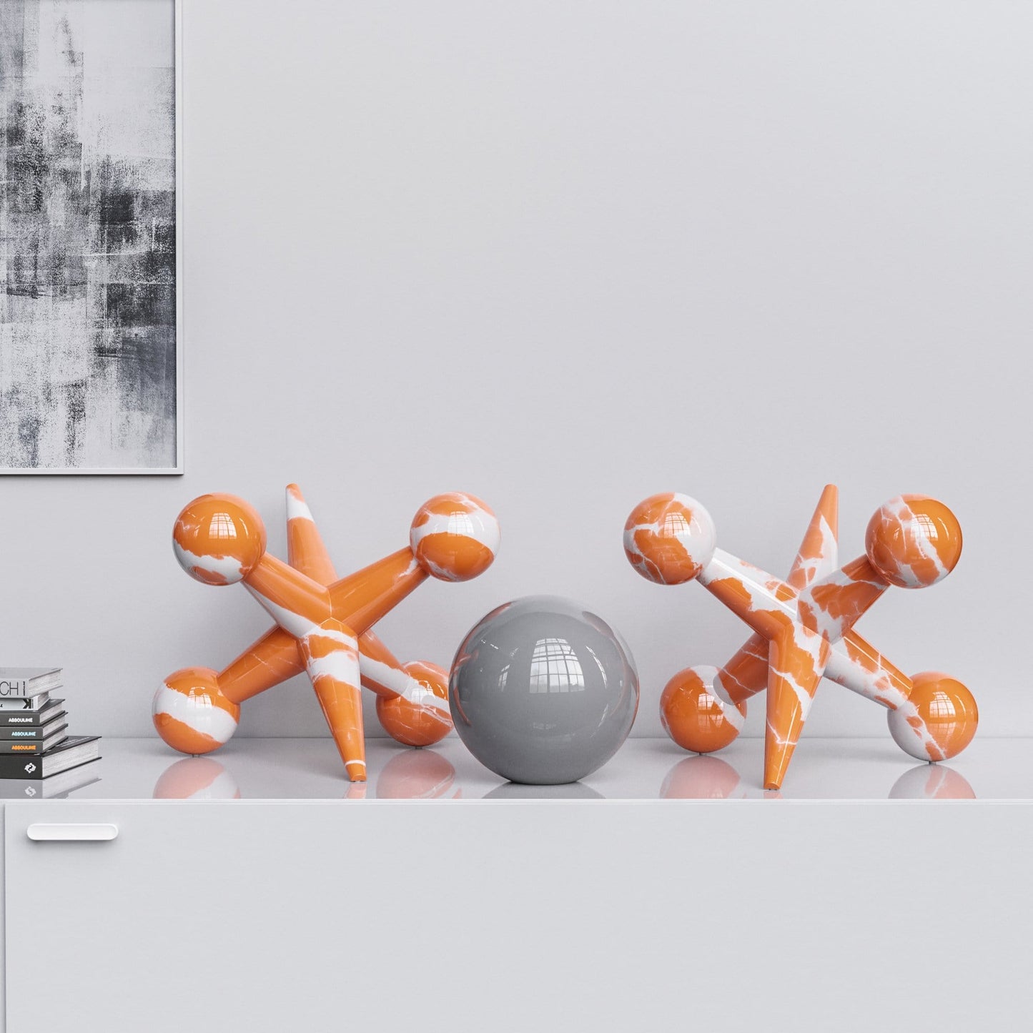 Ceramic 18"Jacks & 10" Ball  Set - Color Marbles - Synchrony Art INC