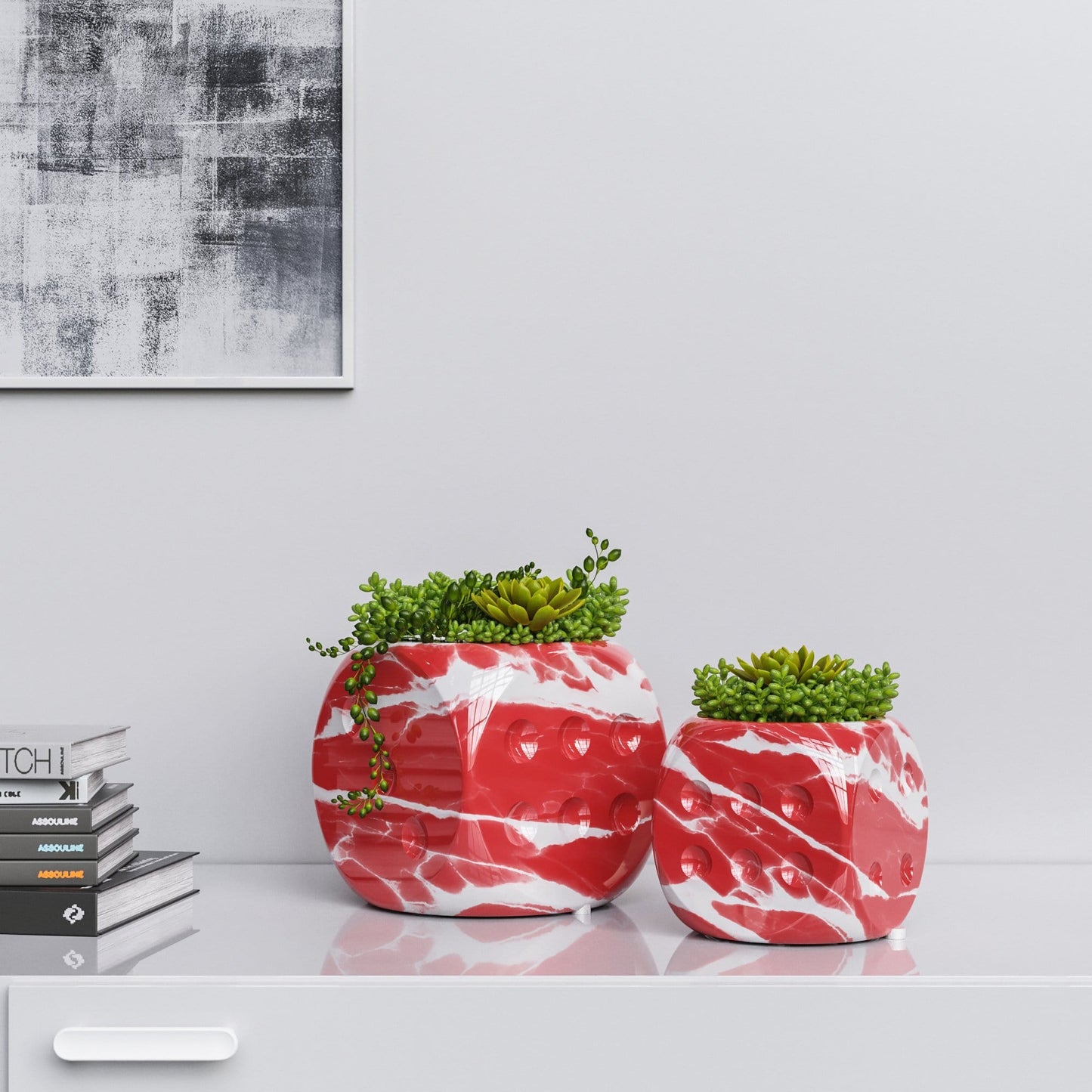 Ceramic Dice & Plants Set - Color Marbles - Synchrony Art INC