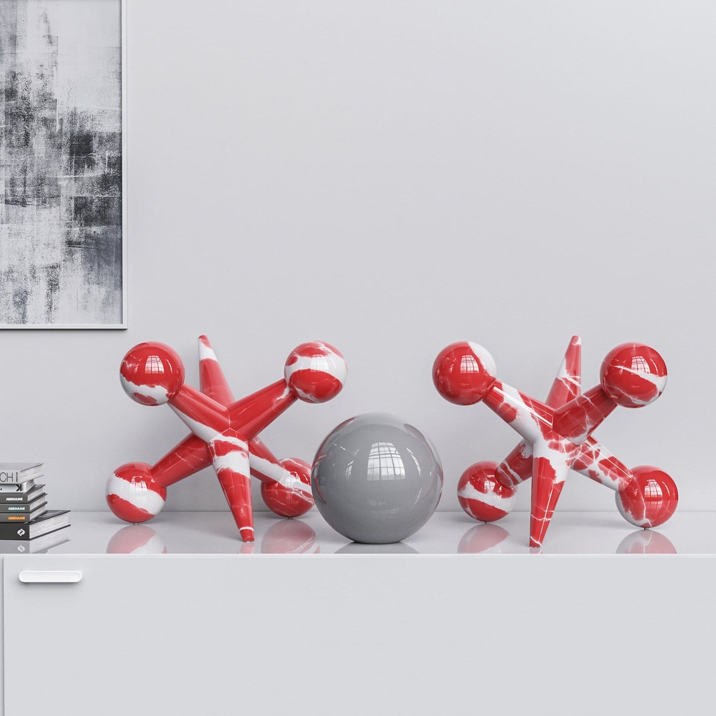 Ceramic 18"Jacks & 10" Ball  Set - Color Marbles - Synchrony Art INC