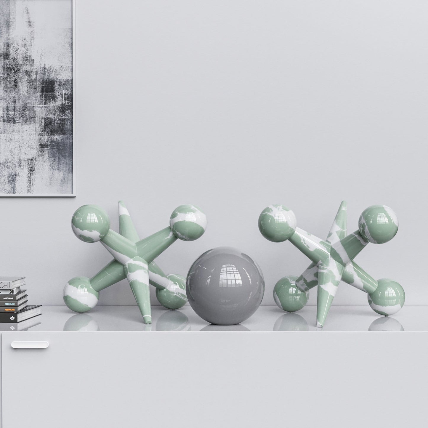 Ceramic 18"Jacks & 10" Ball  Set - Color Marbles - Synchrony Art INC