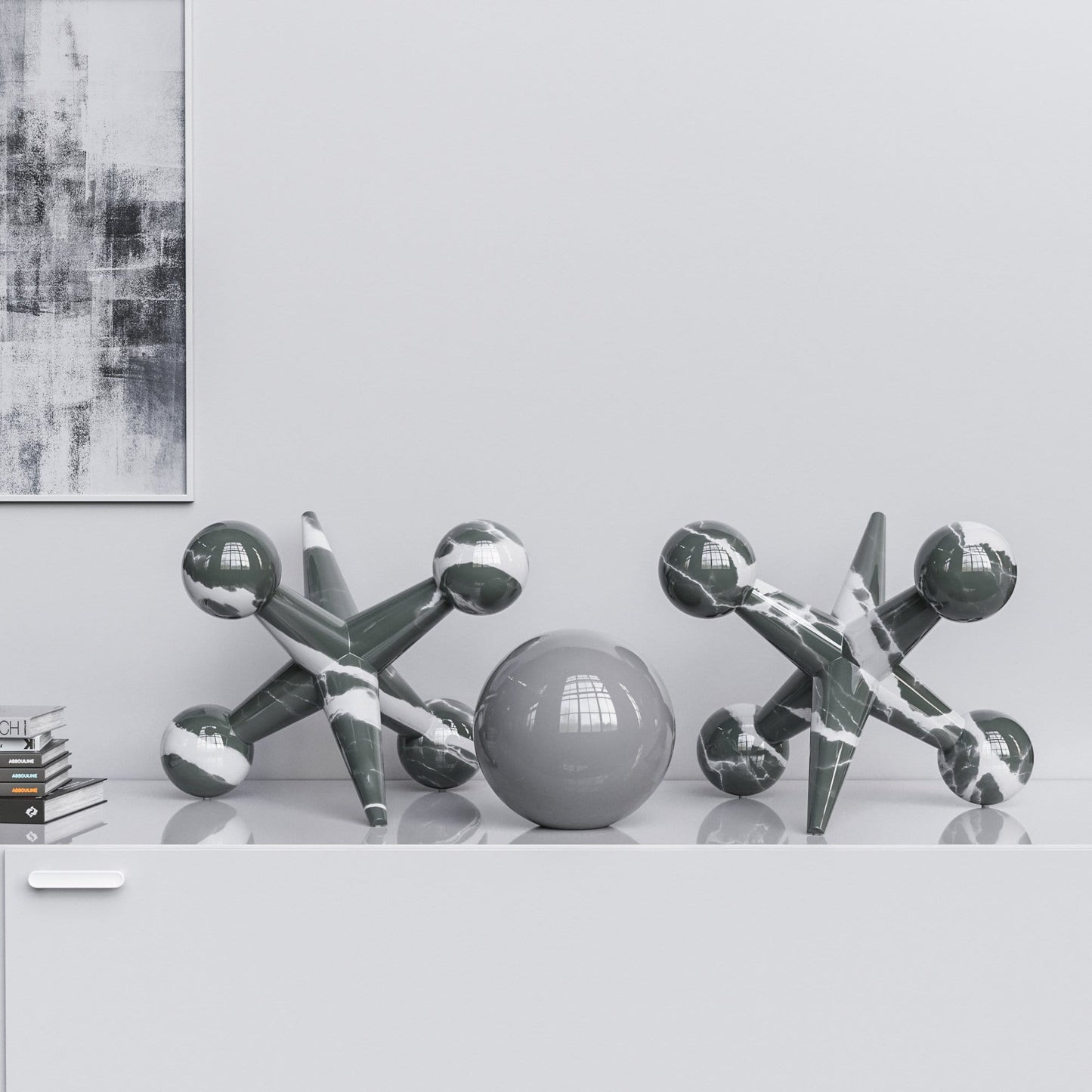 Ceramic 18"Jacks & 10" Ball  Set - Color Marbles - Synchrony Art INC