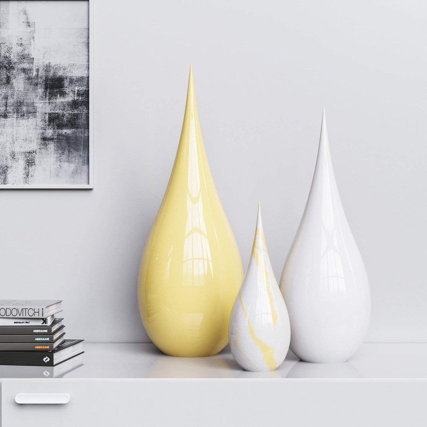 Ceramic Drop Three Pieces Set - Plain & Marble - Synchrony Art INC