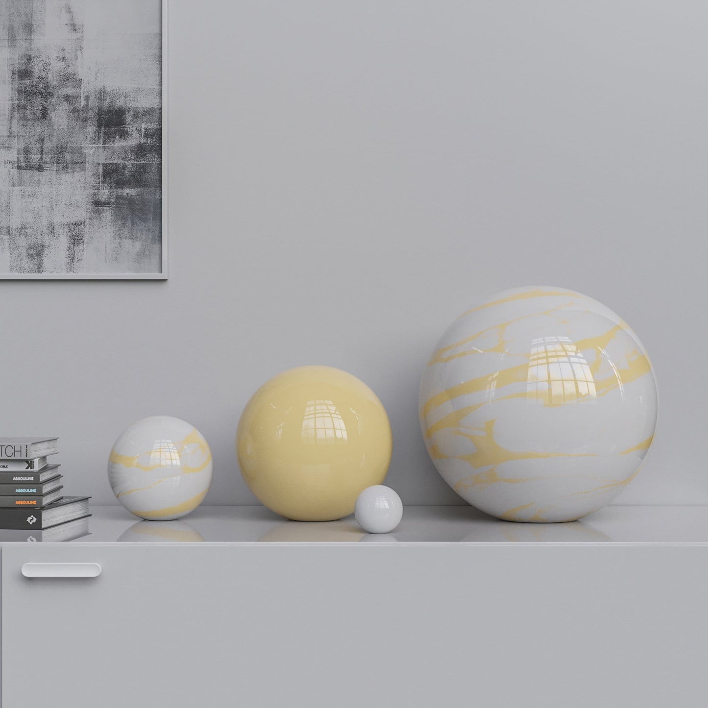 Ceramic Sphere Four Pieces Set - Plain & Marbles - Synchrony Art INC
