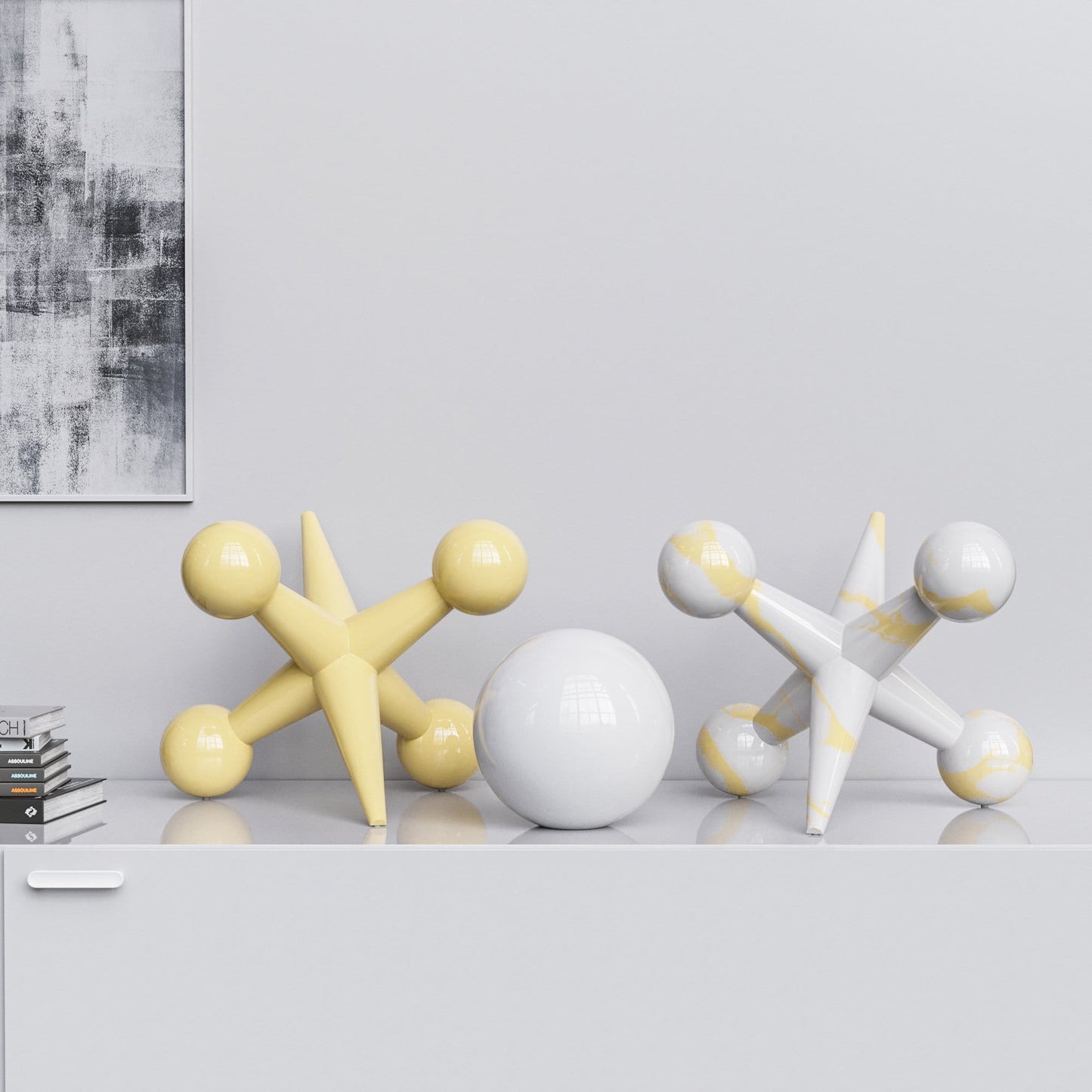 Ceramic 18"Jacks & 10" Ball  Set - Plain & Marbles - Synchrony Art INC