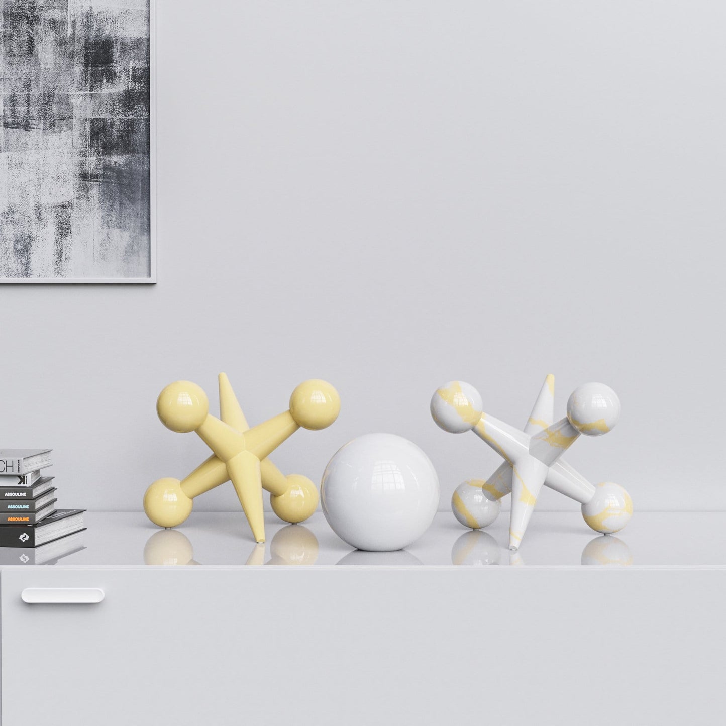 Ceramic 12"Jacks & 7" Ball  Set - Plain & Marbles - Synchrony Art INC