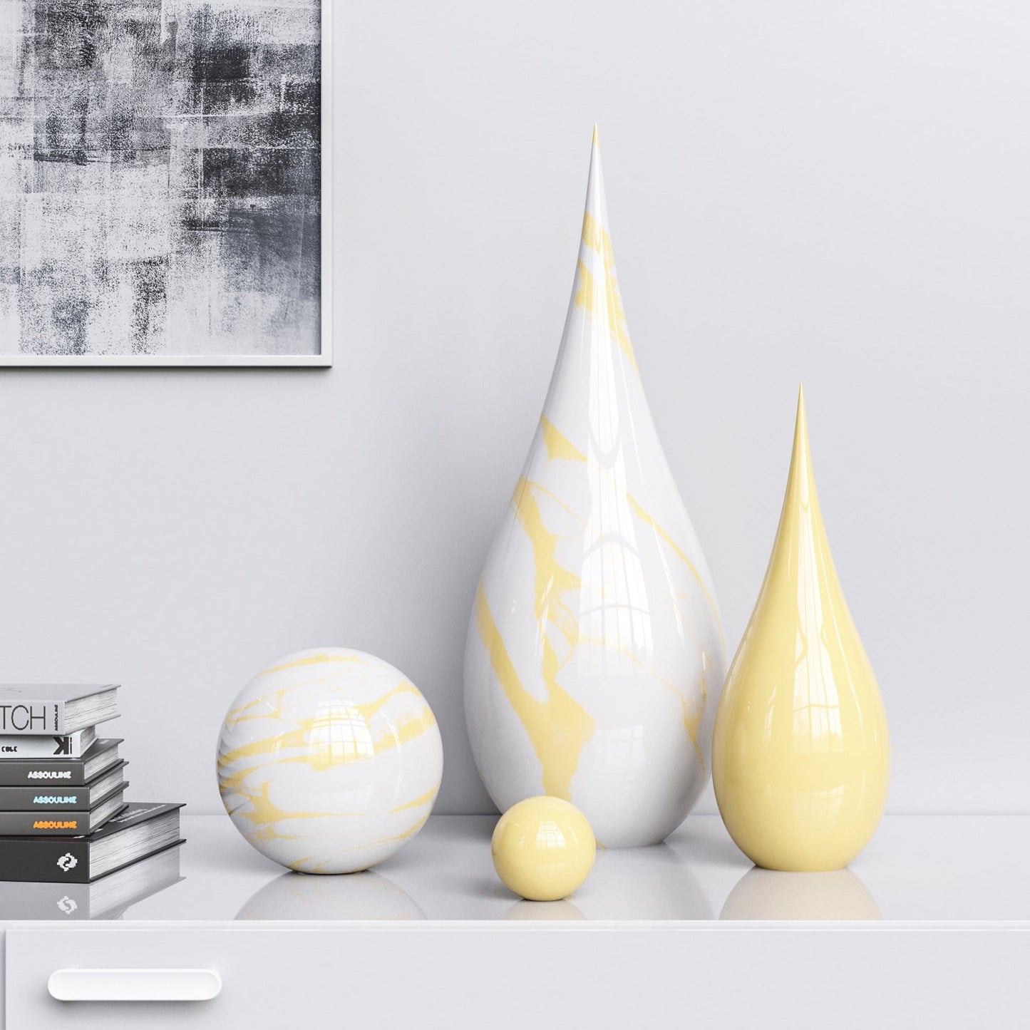 Ceramic Drop & Sphere Set - Plain & Marbles - Synchrony Art INC