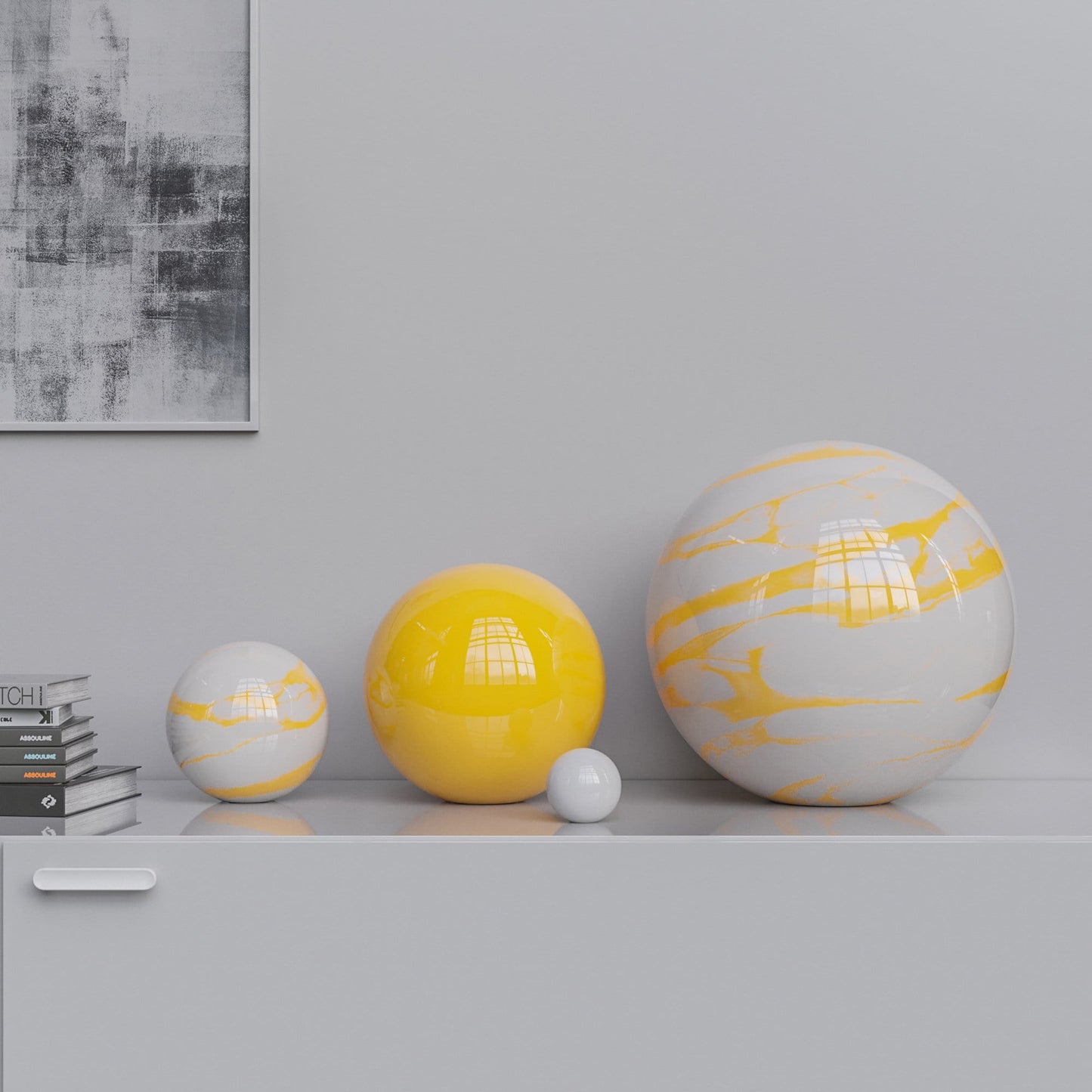 Ceramic Sphere Four Pieces Set - Plain & Marbles - Synchrony Art INC