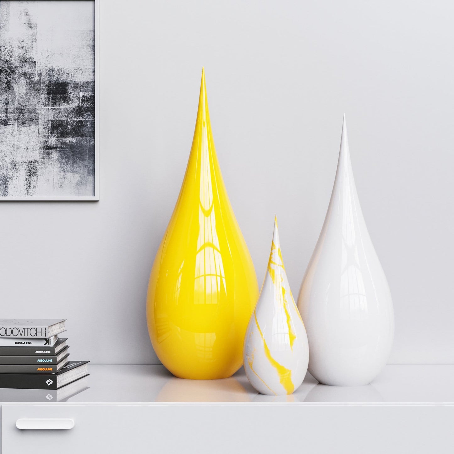 Ceramic Drop Three Pieces Set - Plain & Marble - Synchrony Art INC