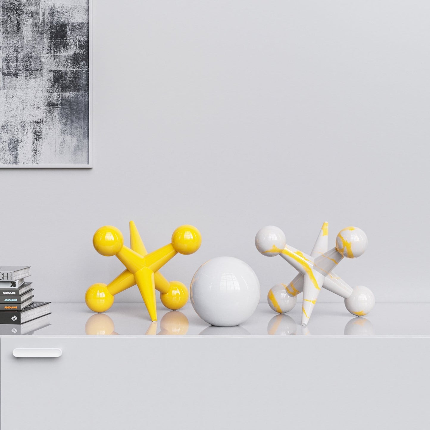 Ceramic 12"Jacks & 7" Ball  Set - Plain & Marbles - Synchrony Art INC