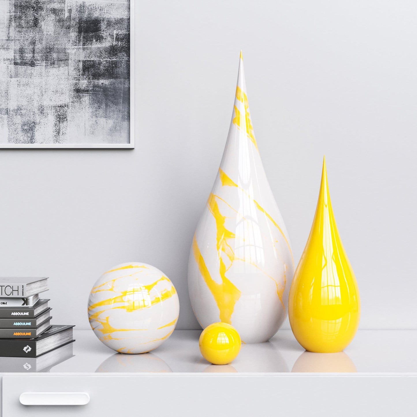 Ceramic Drop & Sphere Set - Plain & Marbles - Synchrony Art INC