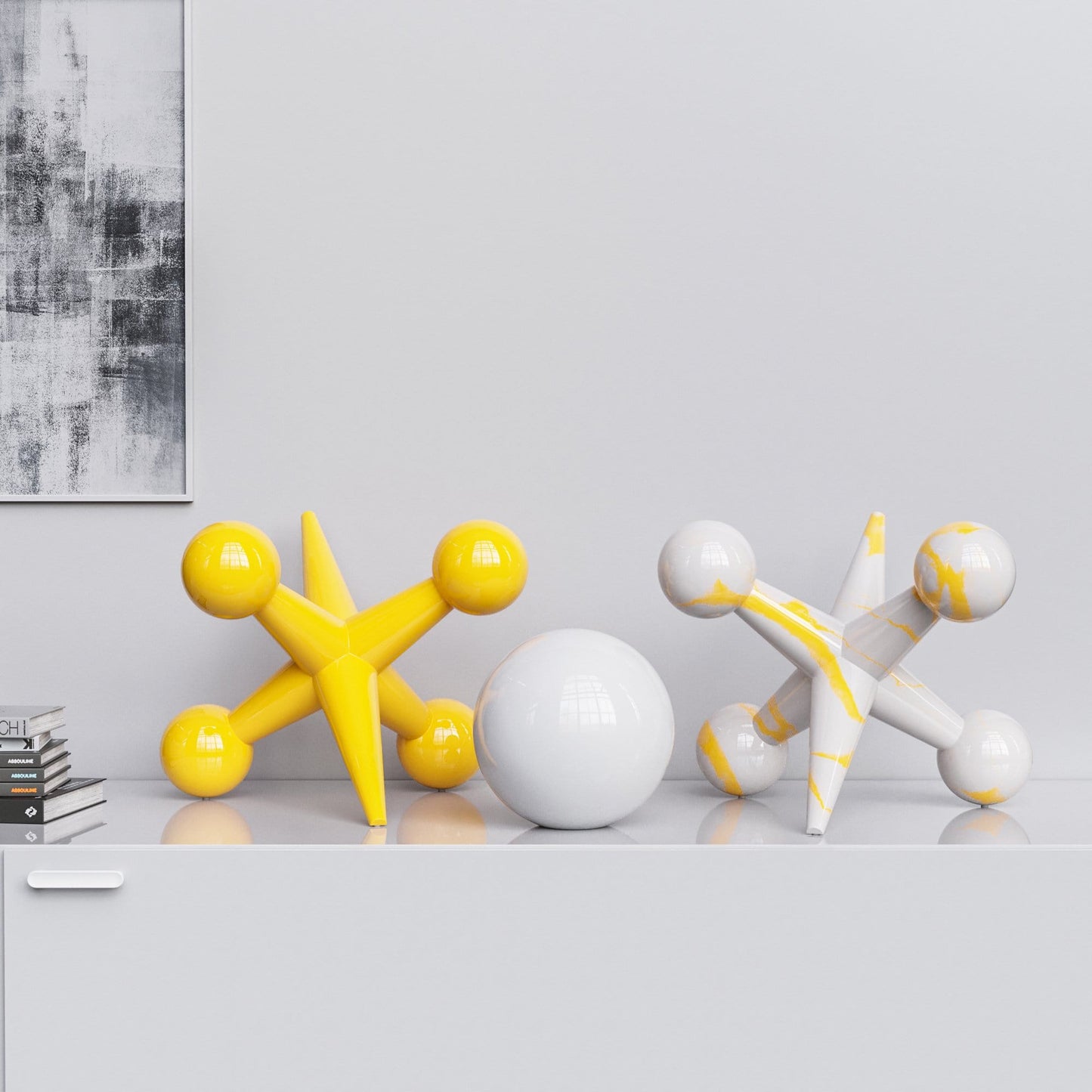 Ceramic 18"Jacks & 10" Ball  Set - Plain & Marbles - Synchrony Art INC