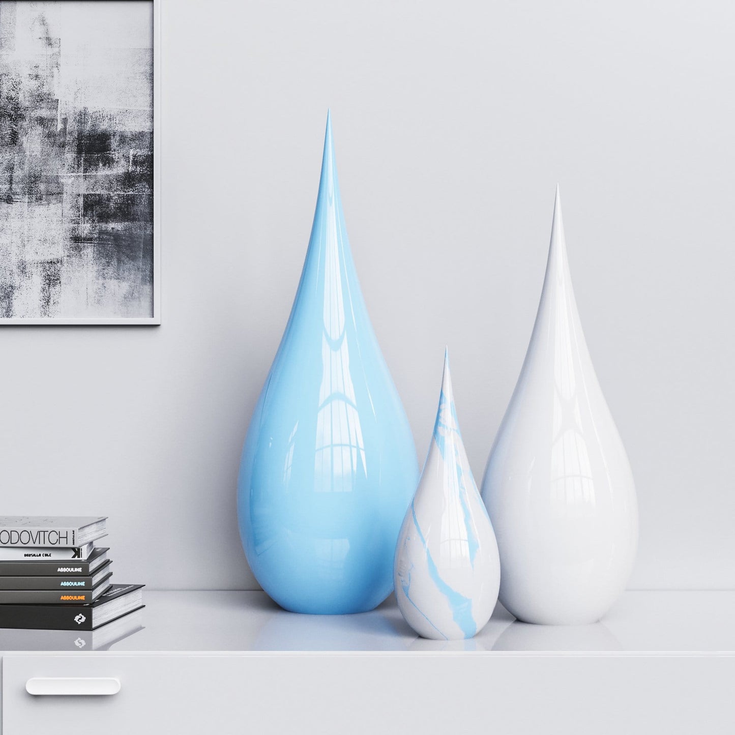 Ceramic Drop Three Pieces Set - Plain & Marble - Synchrony Art INC