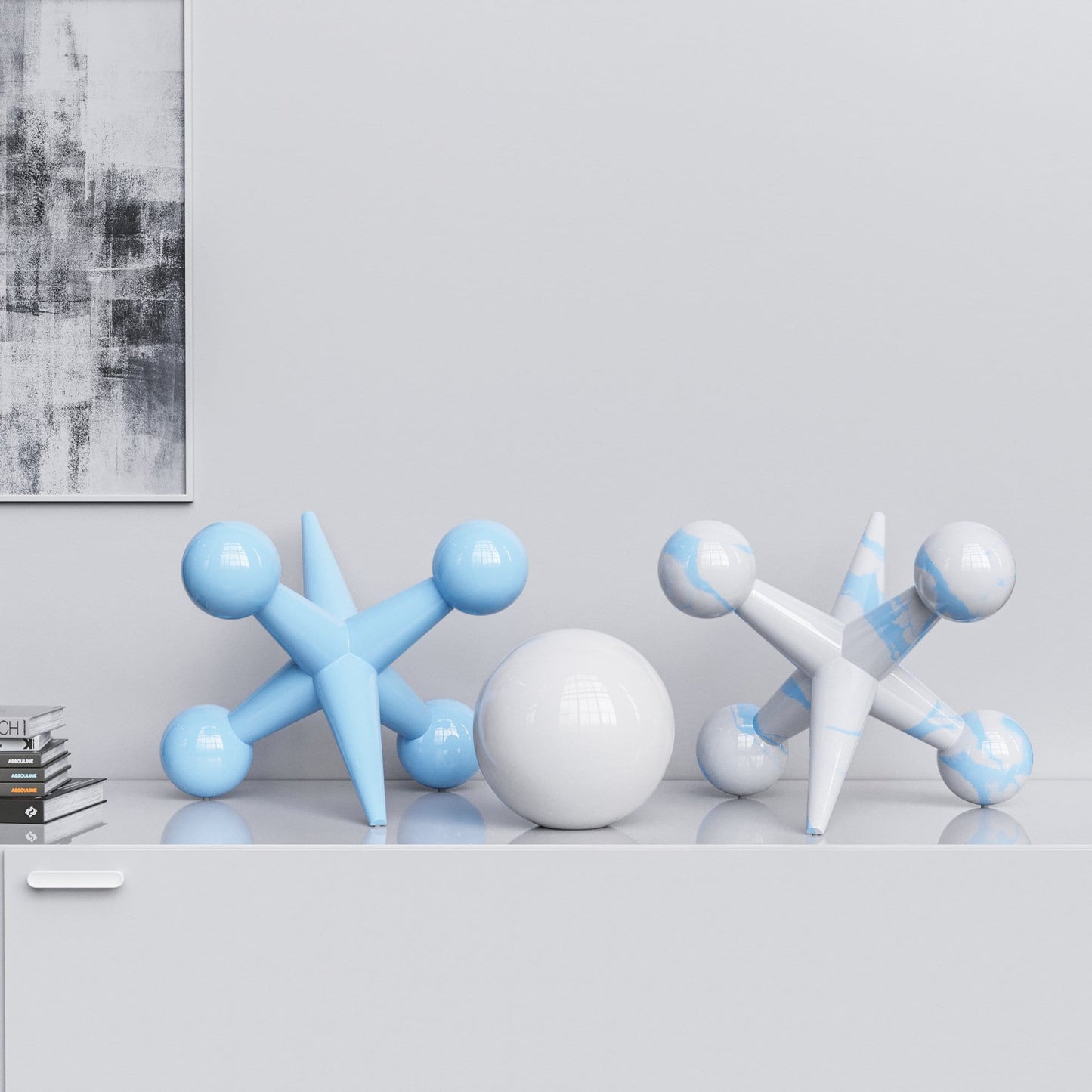 Ceramic 18"Jacks & 10" Ball  Set - Plain & Marbles - Synchrony Art INC