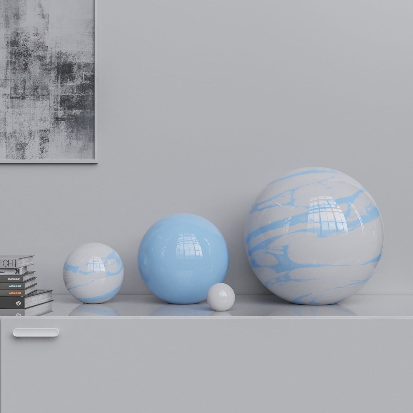 Ceramic Sphere Four Pieces Set - Plain & Marbles - Synchrony Art INC