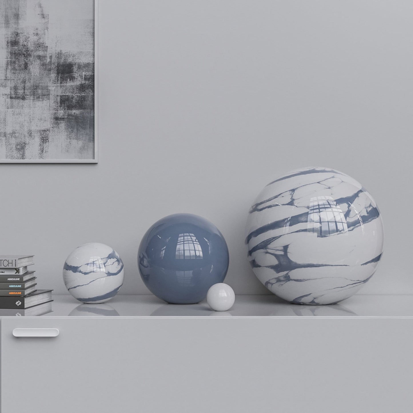 Ceramic Sphere Four Pieces Set - Plain & Marbles - Synchrony Art INC