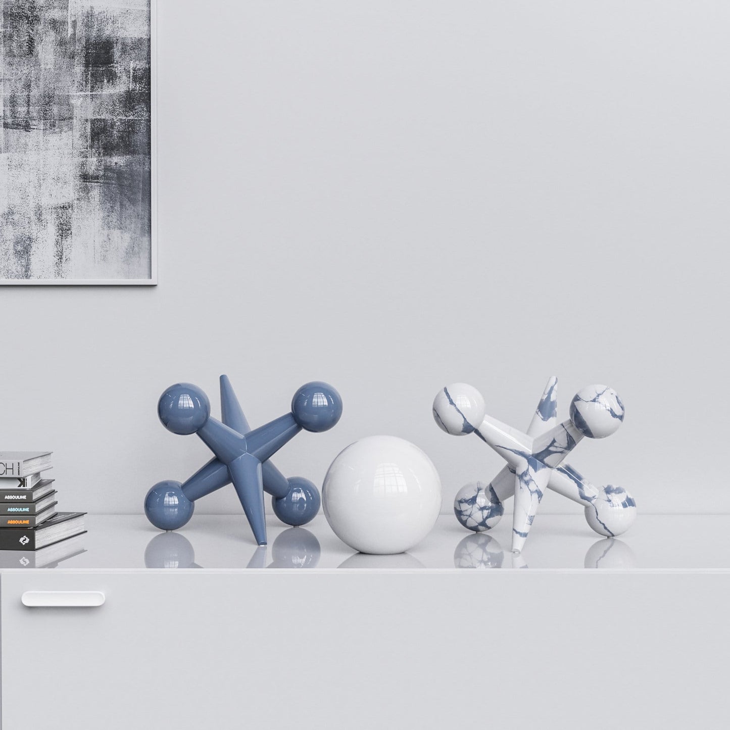 Ceramic 12"Jacks & 7" Ball  Set - Plain & Marbles - Synchrony Art INC