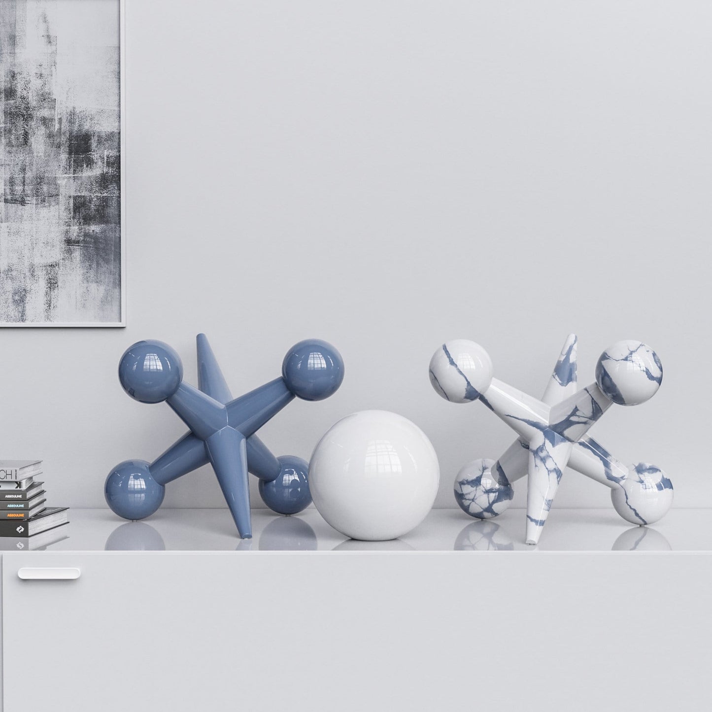 Ceramic 18"Jacks & 10" Ball  Set - Plain & Marbles - Synchrony Art INC