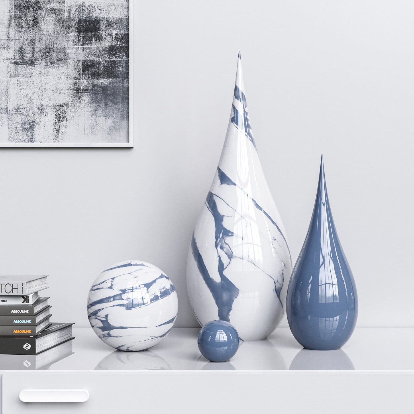 Ceramic Drop & Sphere Set - Plain & Marbles - Synchrony Art INC
