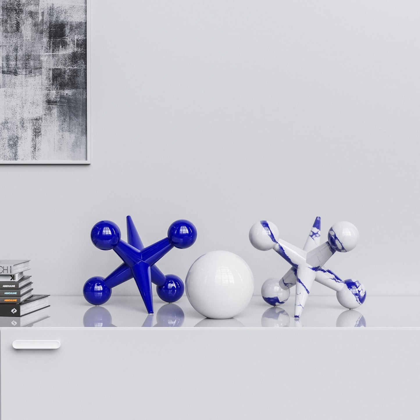 Ceramic 12"Jacks & 7" Ball  Set - Plain & Marbles - Synchrony Art INC