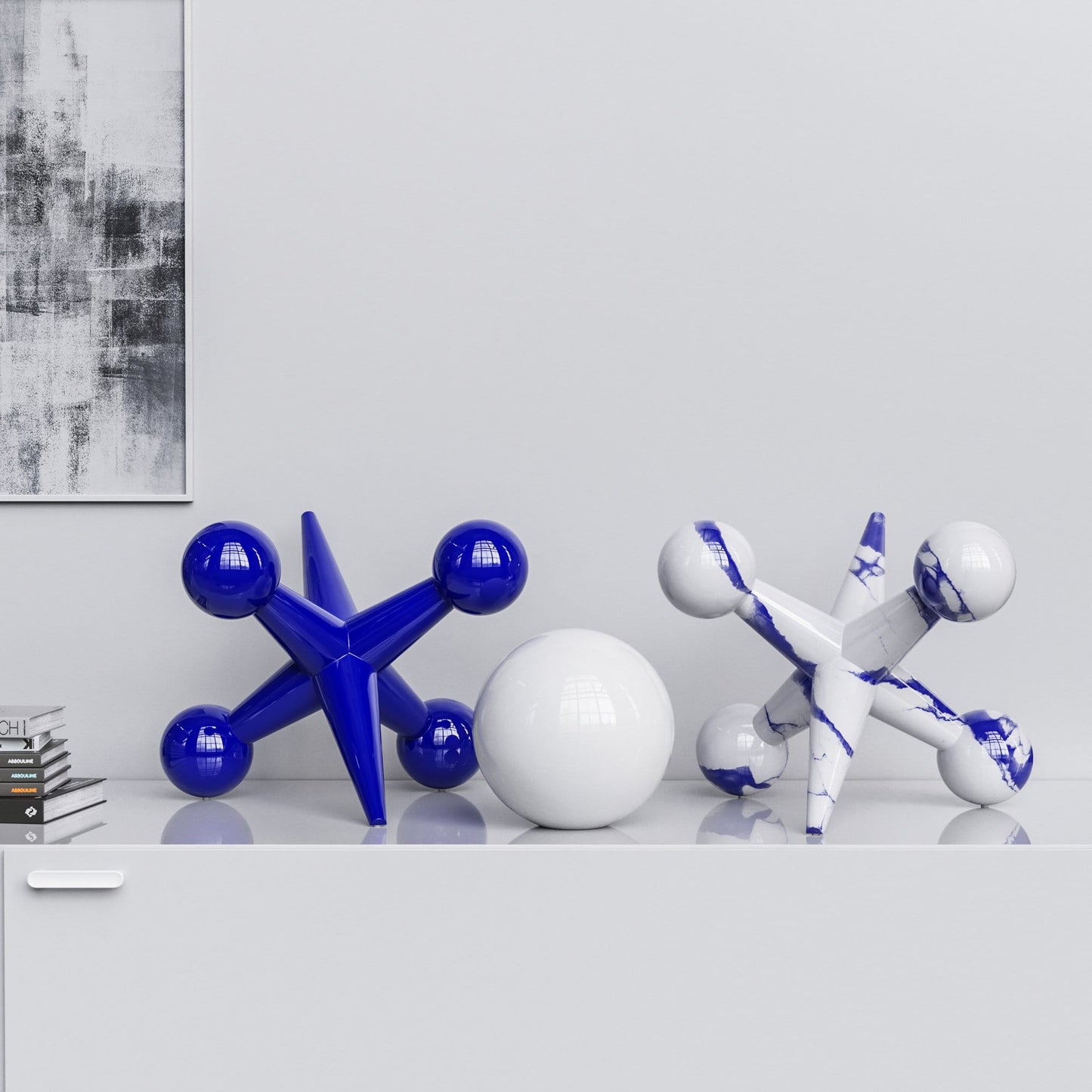 Ceramic 18"Jacks & 10" Ball  Set - Plain & Marbles - Synchrony Art INC