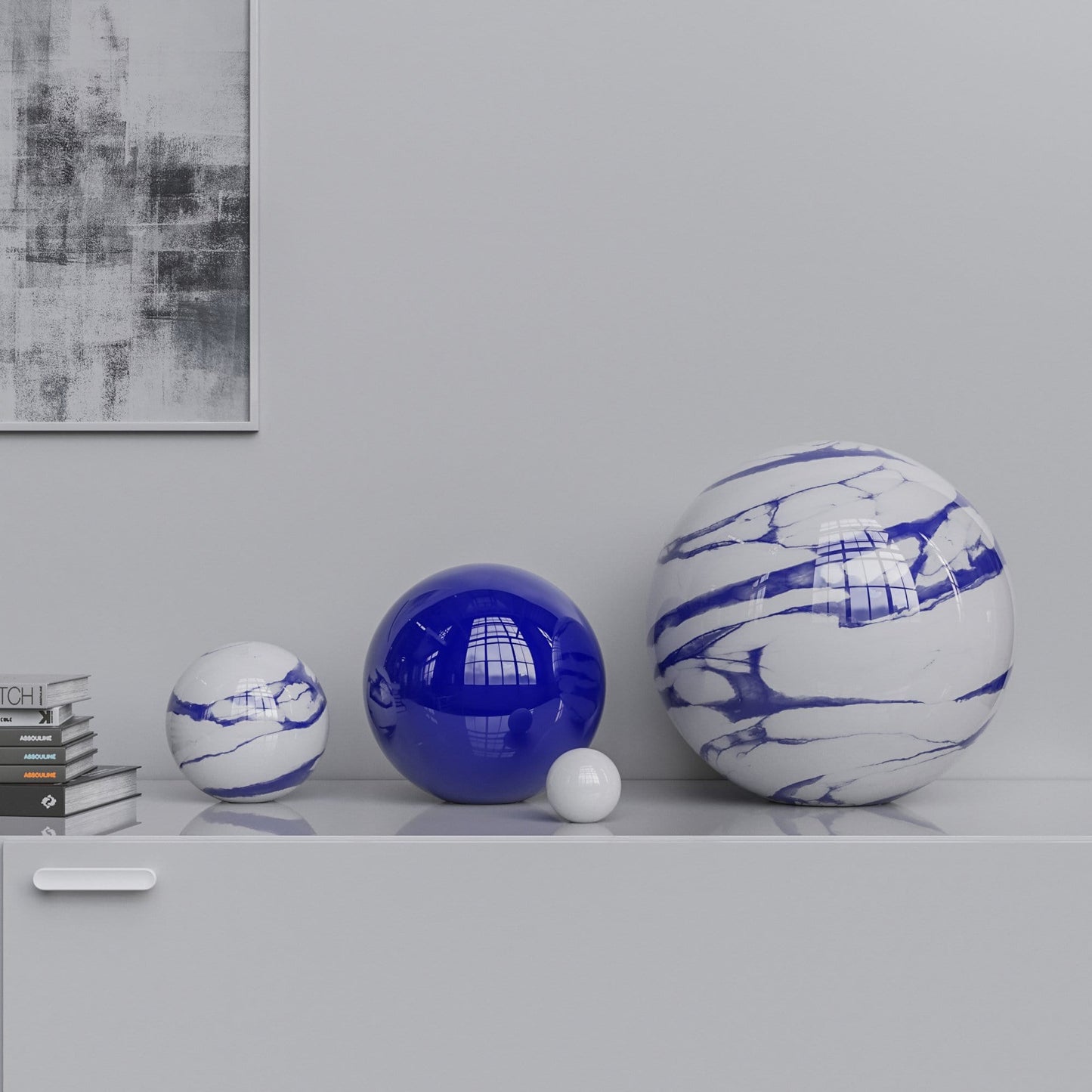 Ceramic Sphere Four Pieces Set - Plain & Marbles - Synchrony Art INC